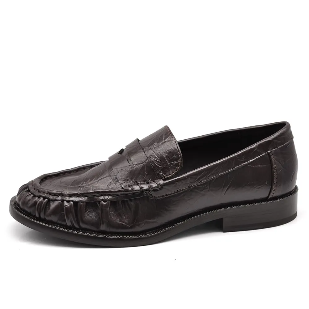 IF Mocassini Donna Penny Loafer Effetto Pelle Stropicciata GA075 Marrone 41 - immagine 3
