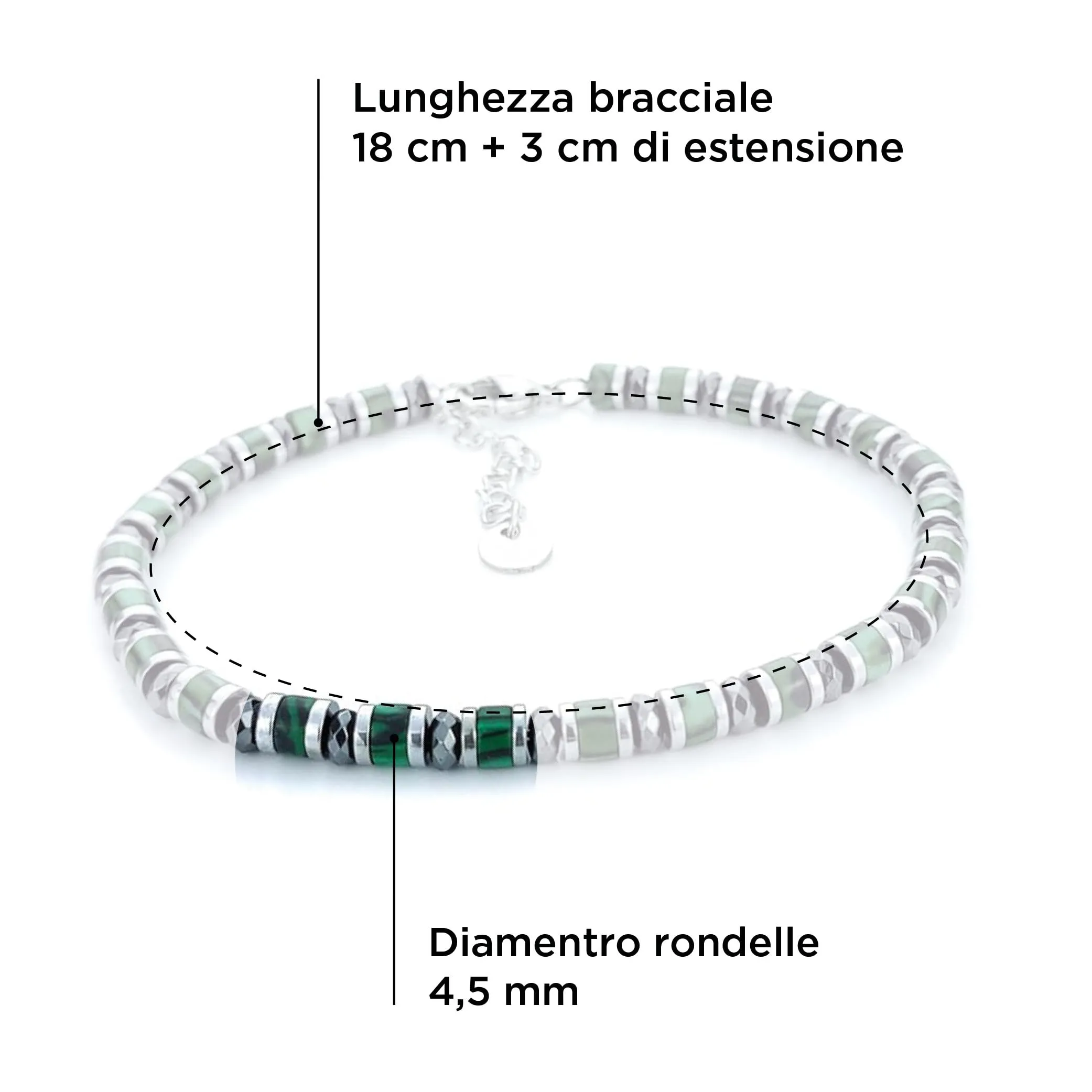 Saga Gioielli Bracciale Uomo Rondelle Pietre Dure Acciaio Giada Verde e Cristalli - immagine 3