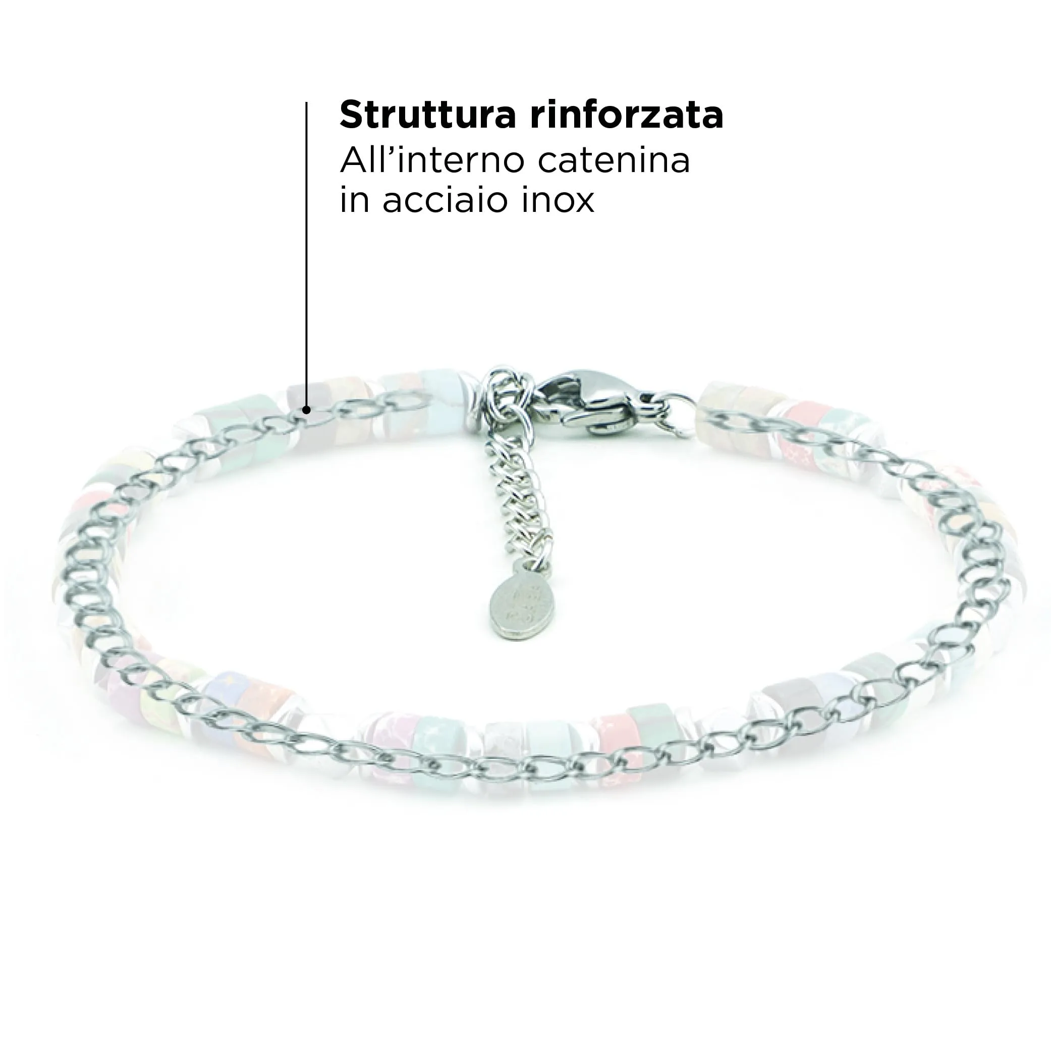 Saga Gioielli Bracciale Uomo Rondelle Pietre Dure Acciaio Giada Verde e Cristalli - immagine 4