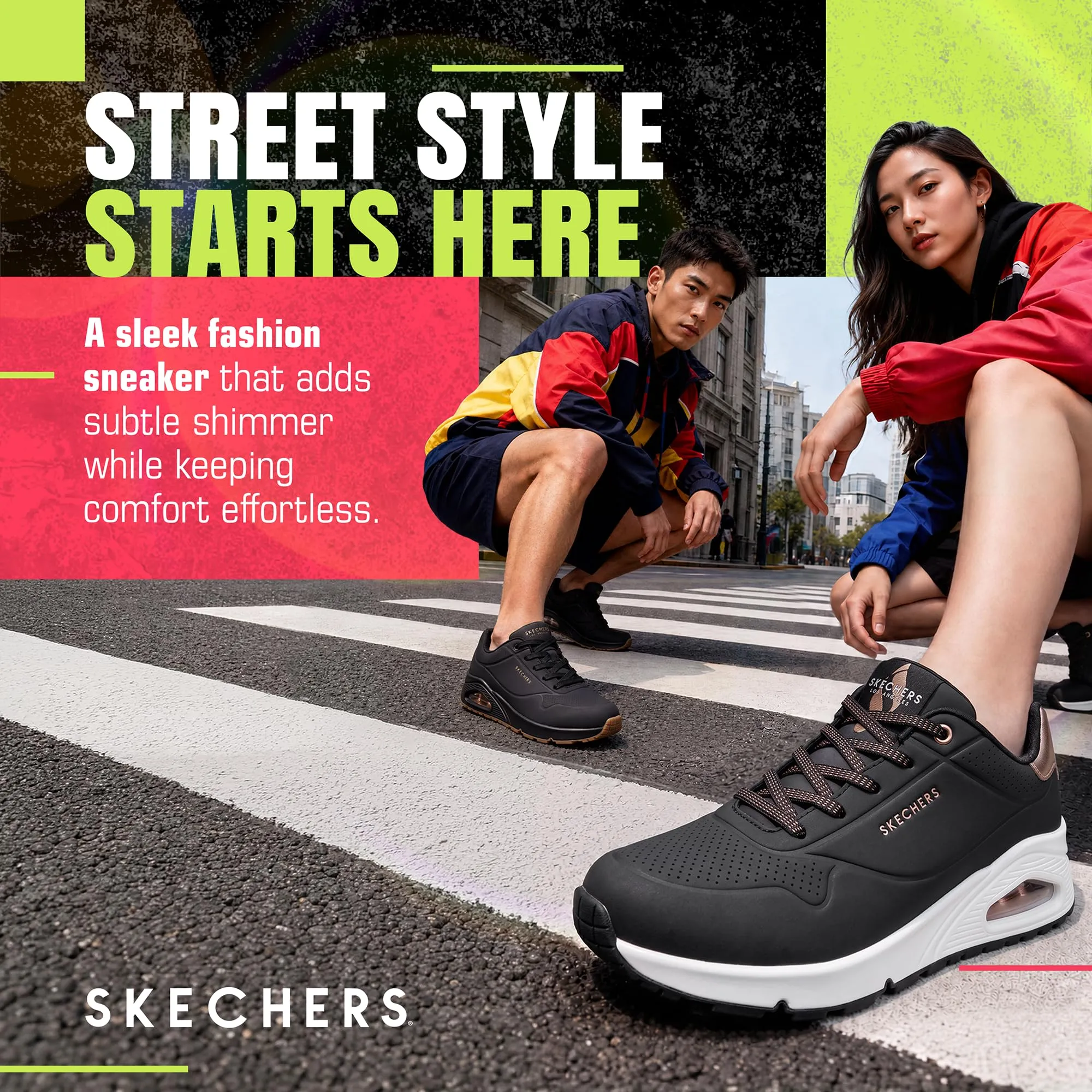 Skechers Donna Uno Shimmer Away Trainers, Black Durabuck, 38.5 EU - immagine 2