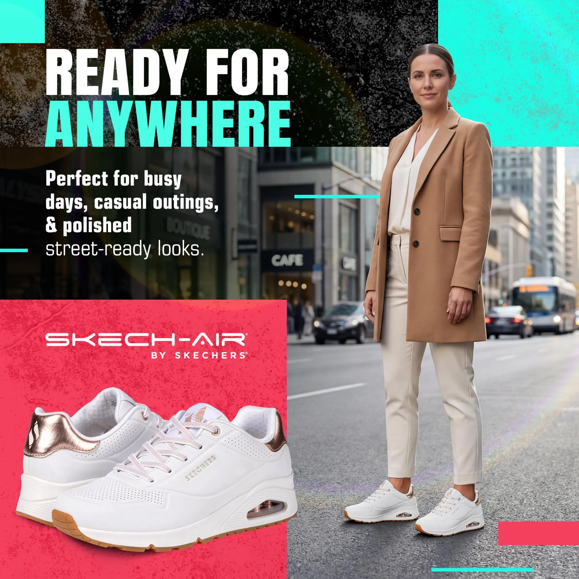 Skechers Donna Uno Shimmer Away Trainers - White Durabuck, Rose Gold Duraleather/Mesh - 39.5 EU - immagine 6