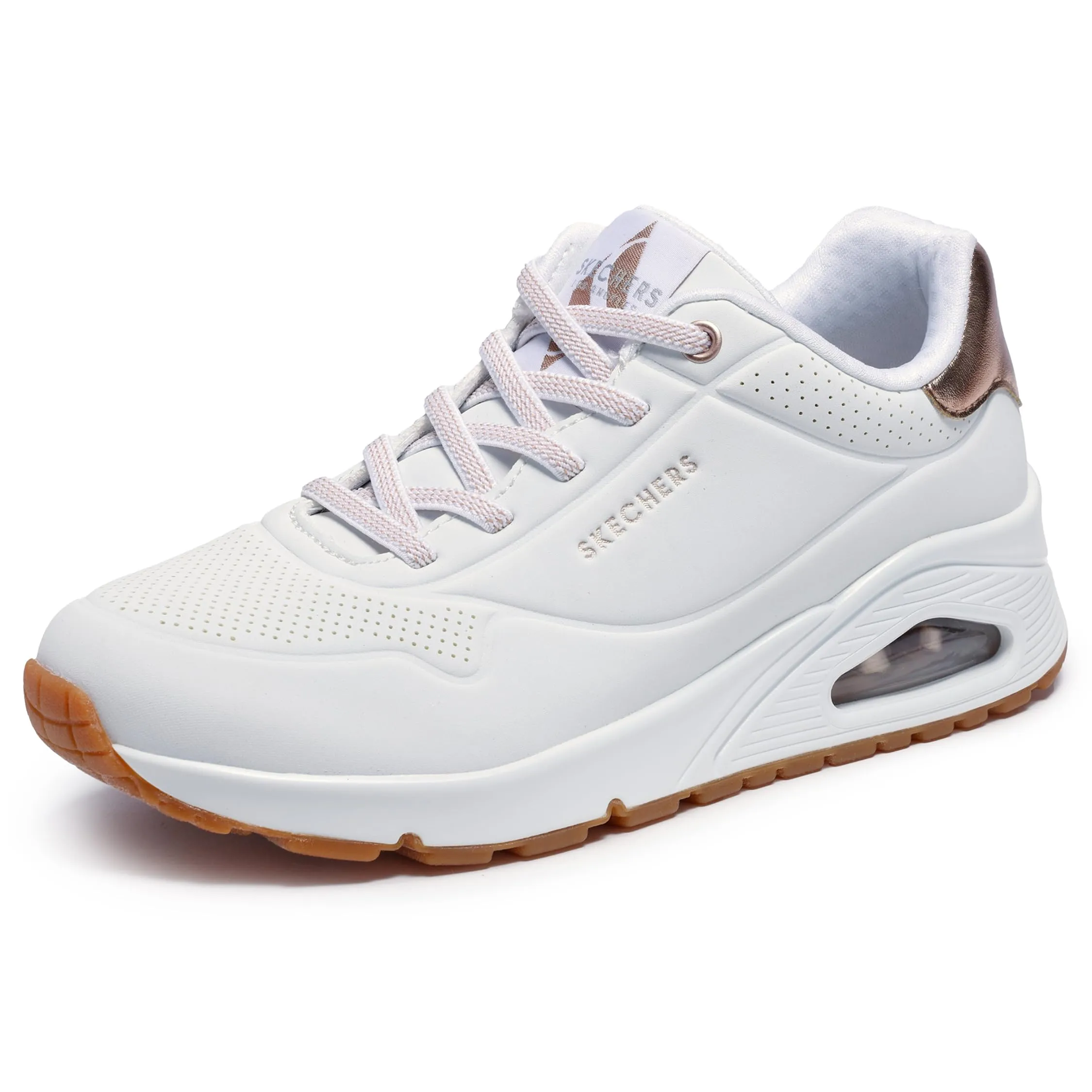 Skechers Donna Uno Shimmer Away Trainers - White Durabuck, Rose Gold Duraleather/Mesh - 39.5 EU - immagine 8