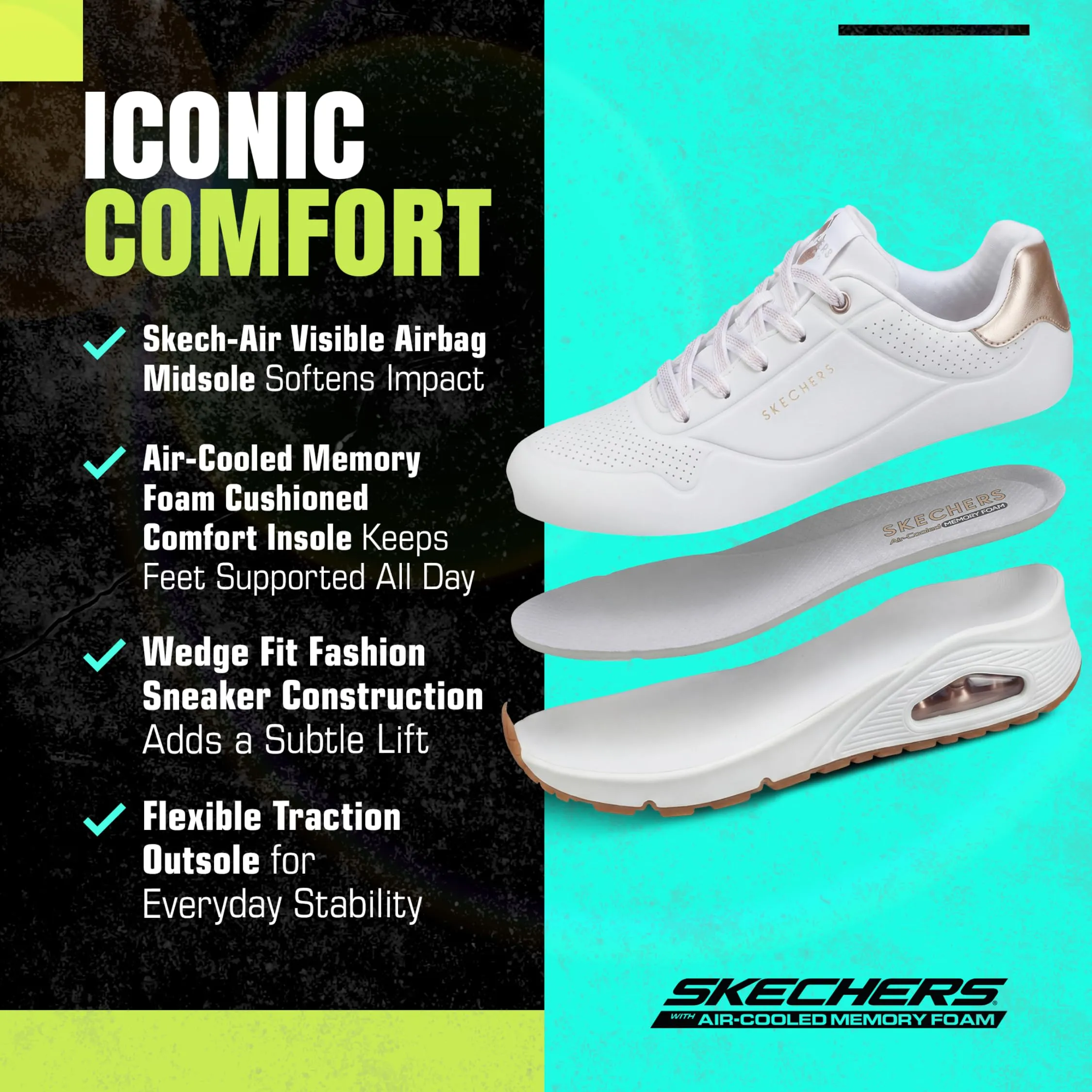 Skechers Donna Uno Shimmer Away Trainers - White Durabuck, Rose Gold Duraleather/Mesh, 39 EU - immagine 5