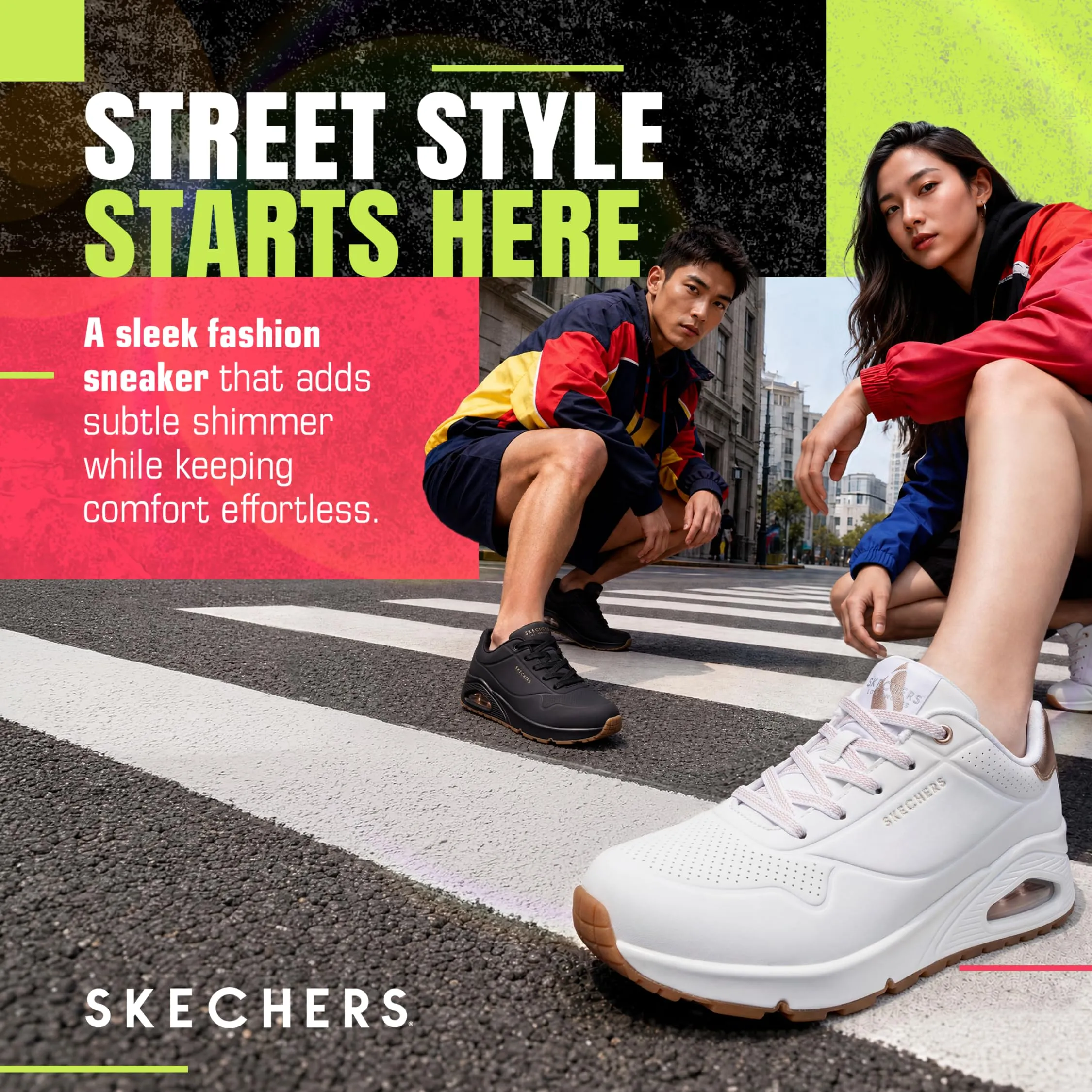 Skechers Donna Uno Shimmer Away Trainers, White Durabuck, Rose Gold Duraleather/Mesh, 37 EU - immagine 3