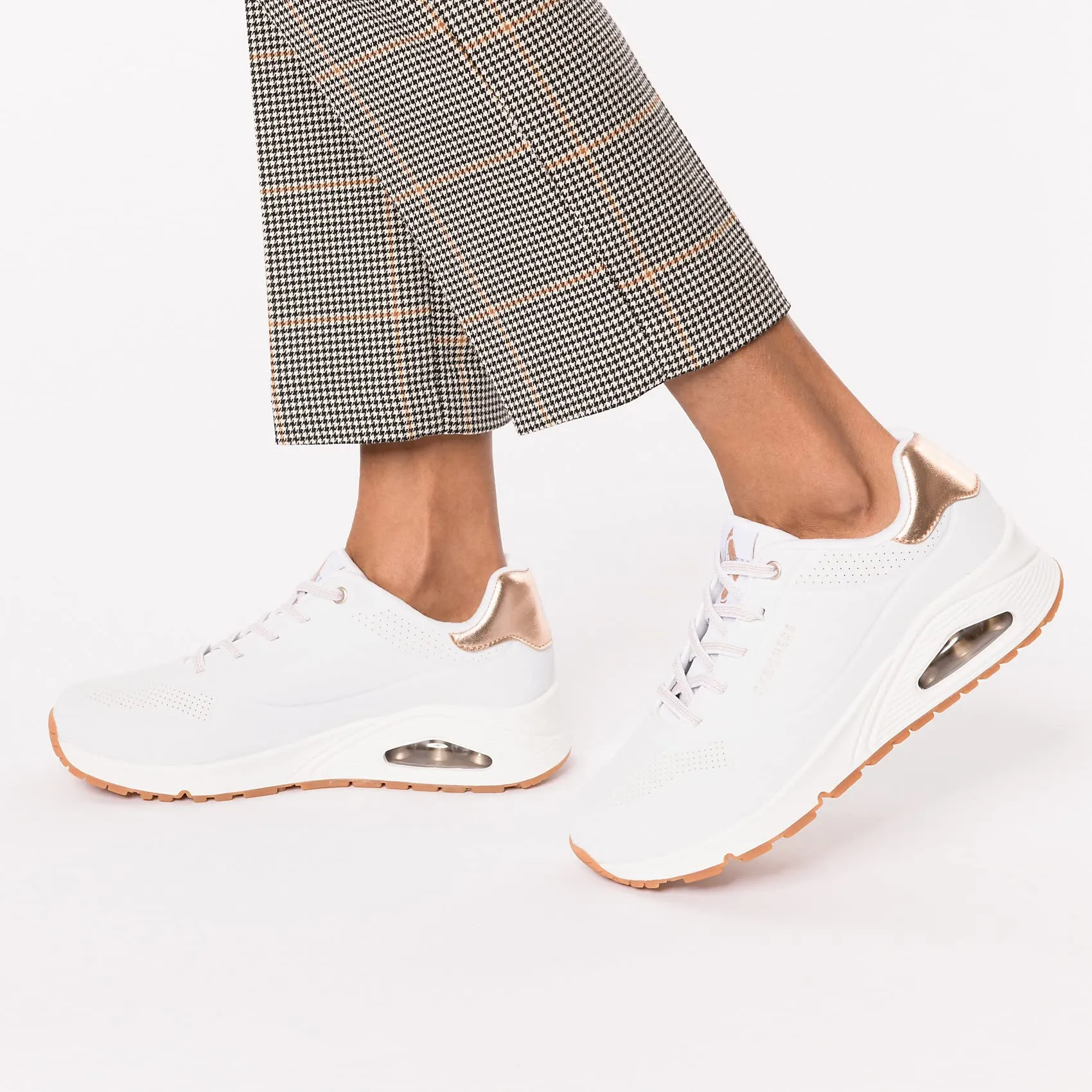 Skechers Donna Uno Shimmer Away Trainers, White Durabuck, Rose Gold Duraleather/Mesh, 40 EU - immagine 2