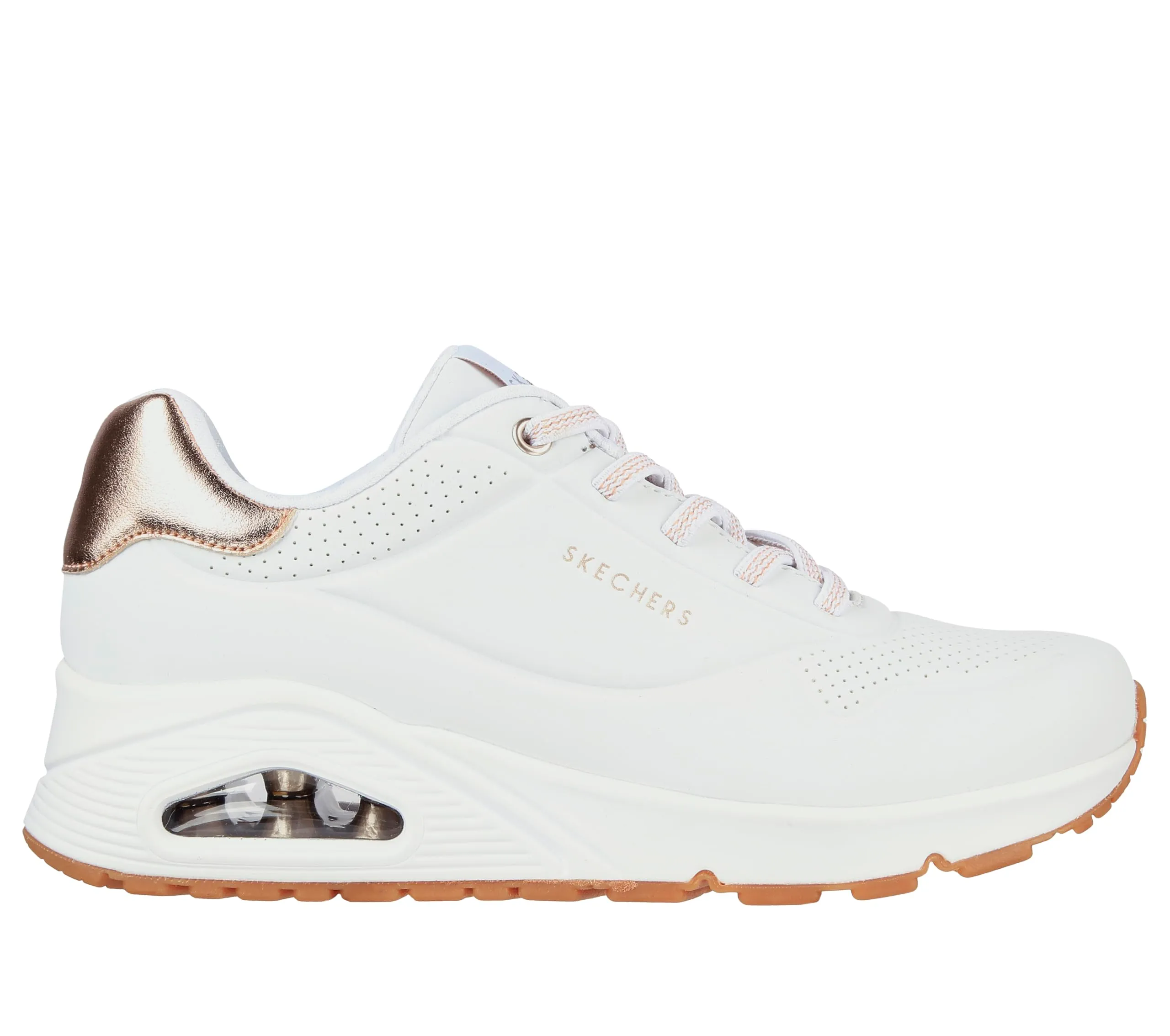 Skechers Donna Uno Shimmer Away Trainers, White Durabuck, Rose Gold Duraleather/Mesh Tr, 37.5 EU - immagine 7
