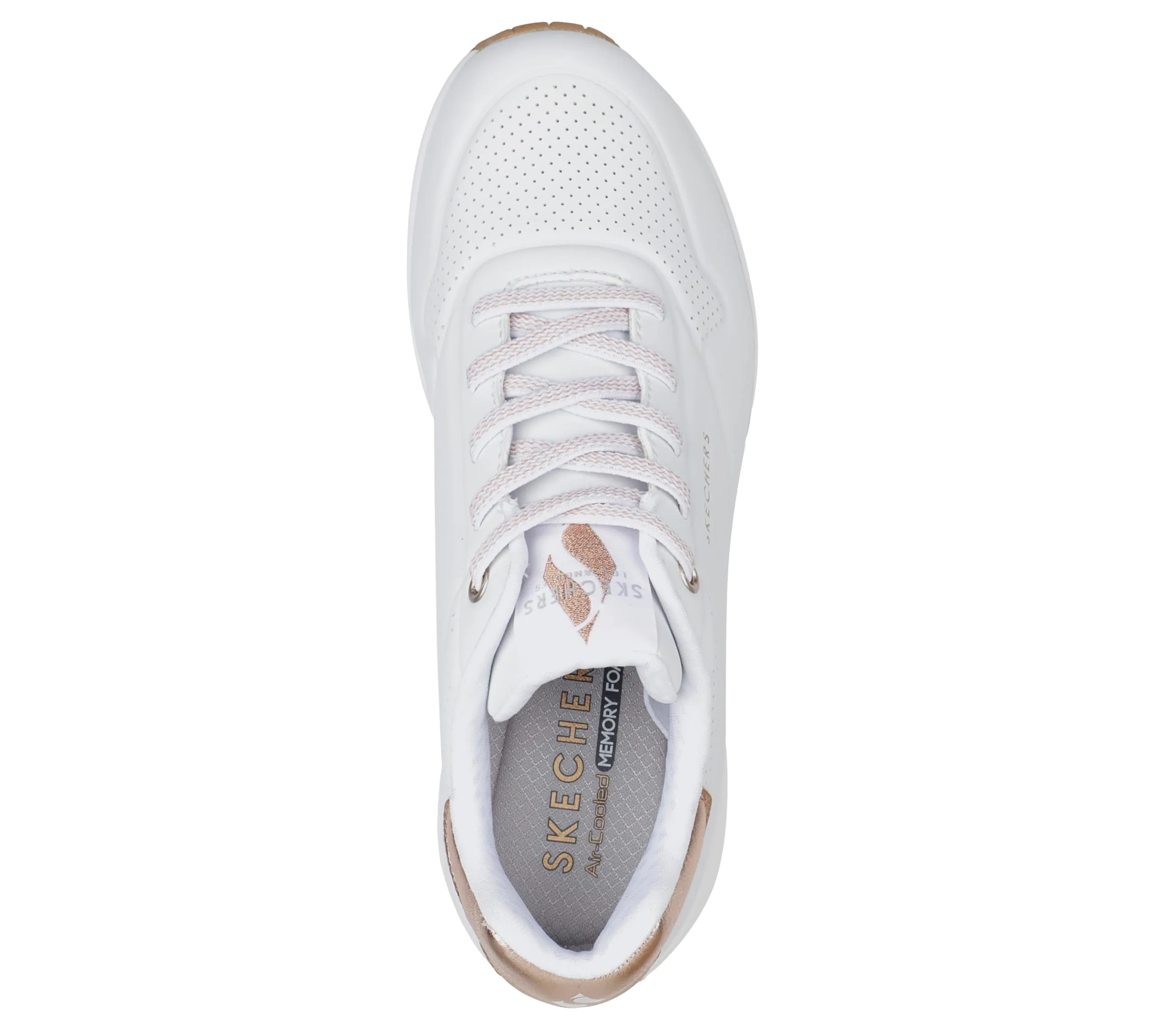 Skechers Uno Shimmer Away Trainers, White Durabuck, Rose Gold Duraleather/Mesh Tr, 35.5 EU - immagine 4