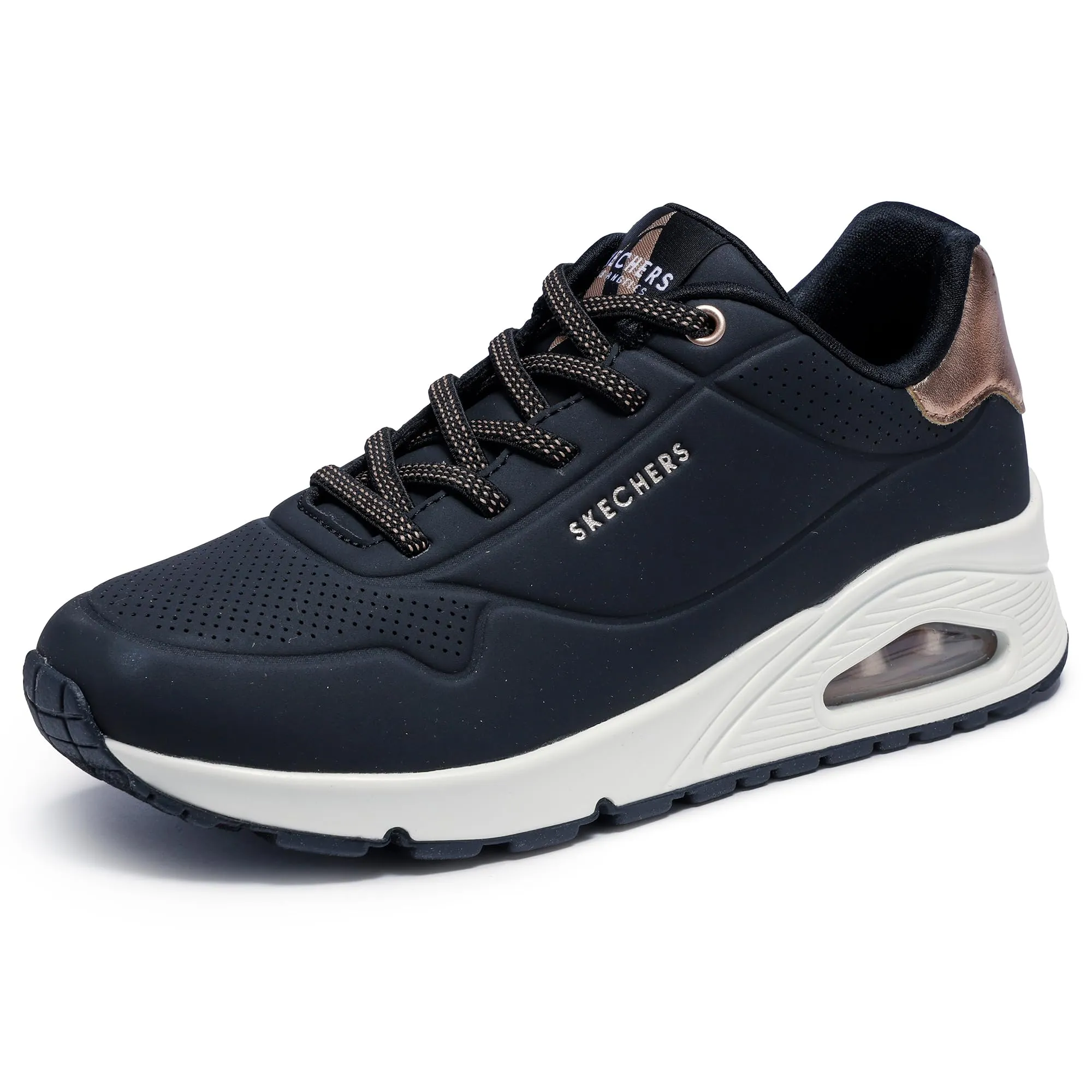 Skechers Donna Uno Shimmer Away Trainers - Black Durabuck, 36 EU - immagine 7