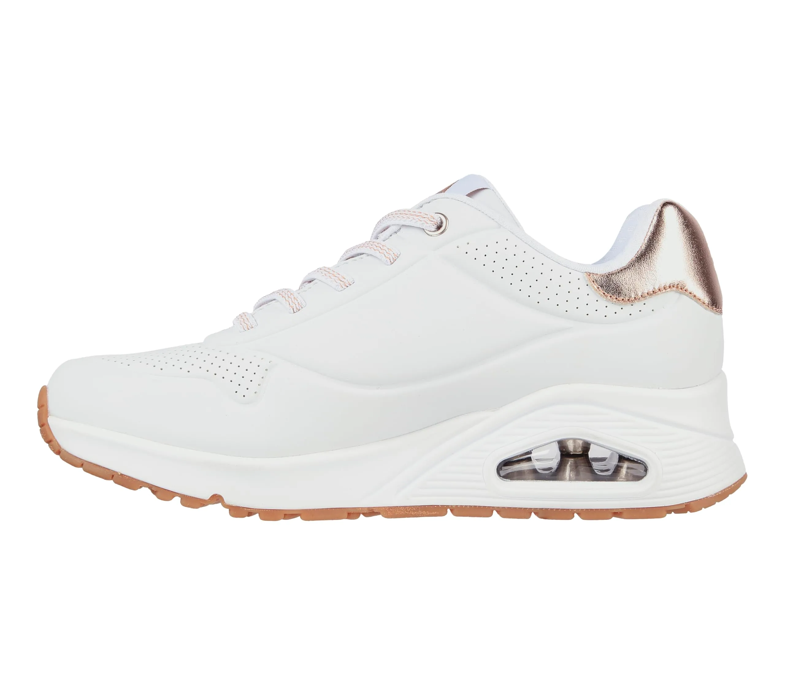 Skechers Donna Uno Shimmer Away Trainers - White Durabuck, Rose Gold Duraleather/Mesh TR, 35 EU - immagine 6