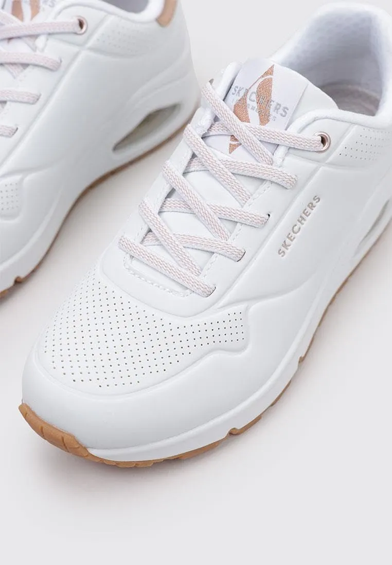 Skechers Uno Shimmer Away Trainers, White Durabuck, Rose Gold Duraleather/Mesh, 36.5 EU - immagine 2