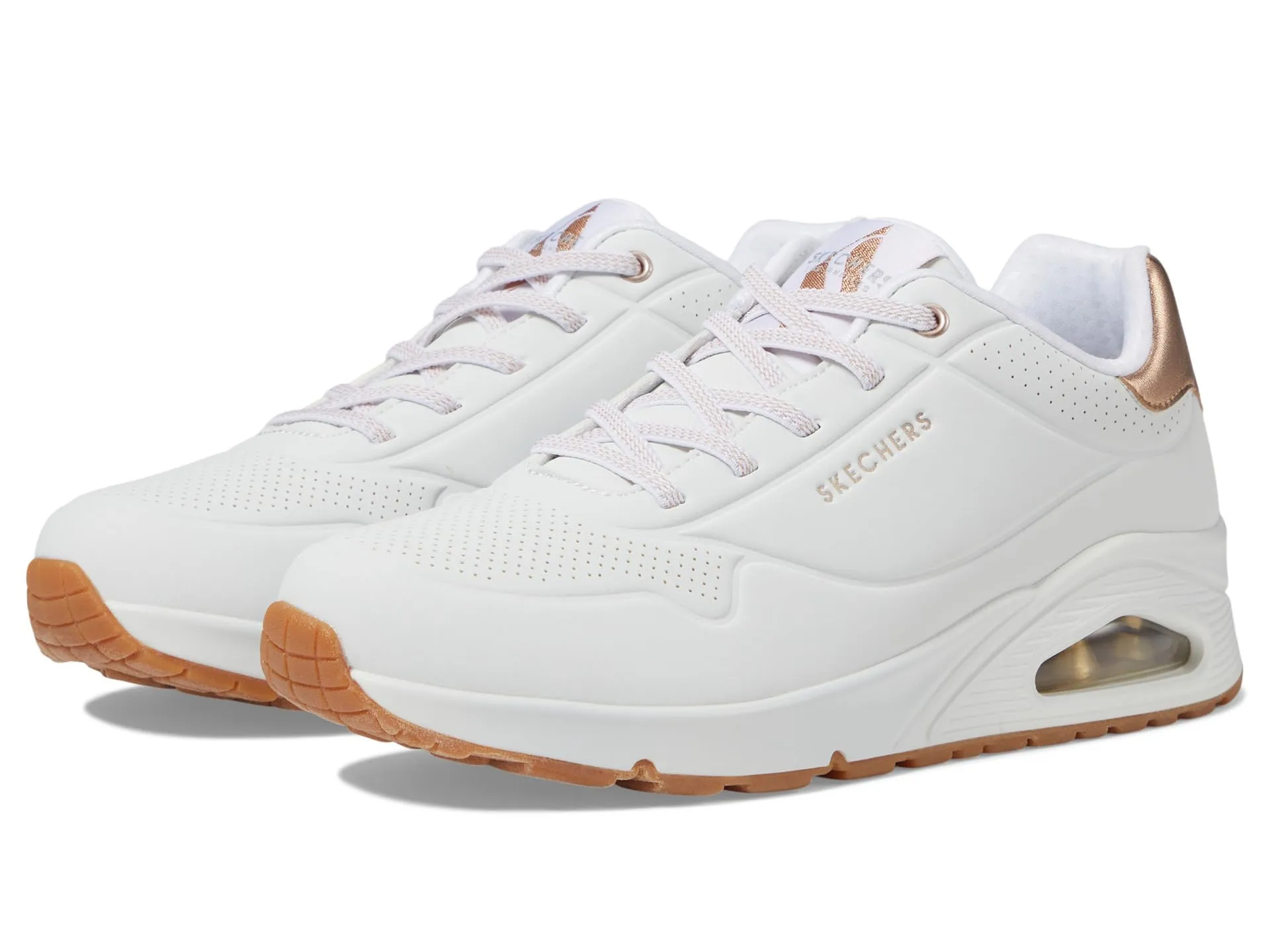 Skechers Uno Shimmer Away Trainers, White Durabuck, Rose Gold Duraleather/Mesh, 36.5 EU - immagine 3