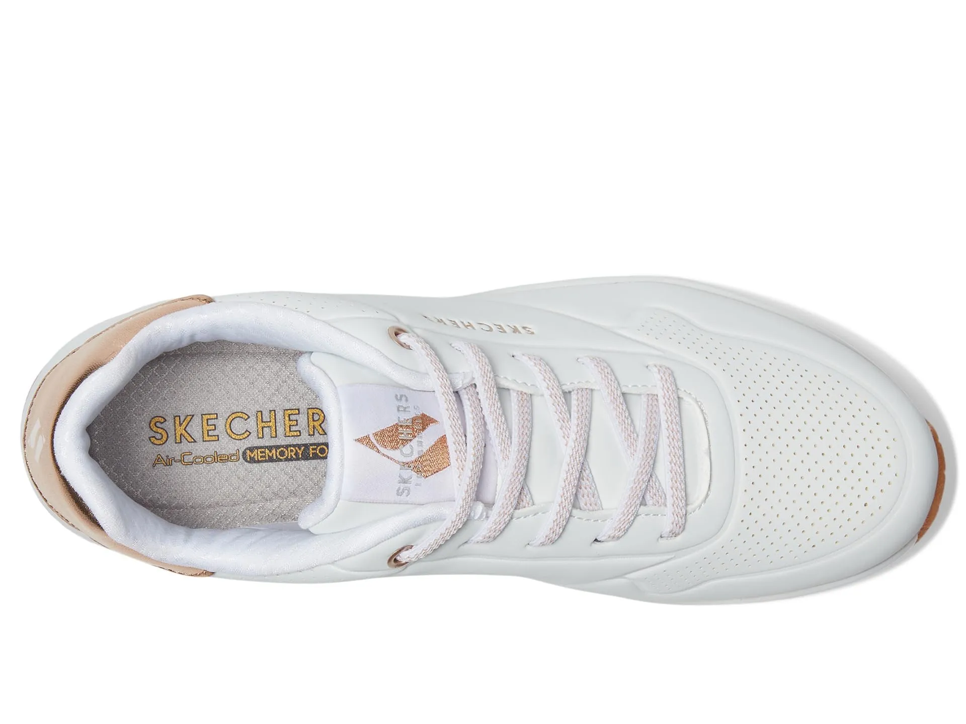 Skechers Uno Shimmer Away Trainers, White Durabuck, Rose Gold Duraleather/Mesh, 36.5 EU - immagine 4
