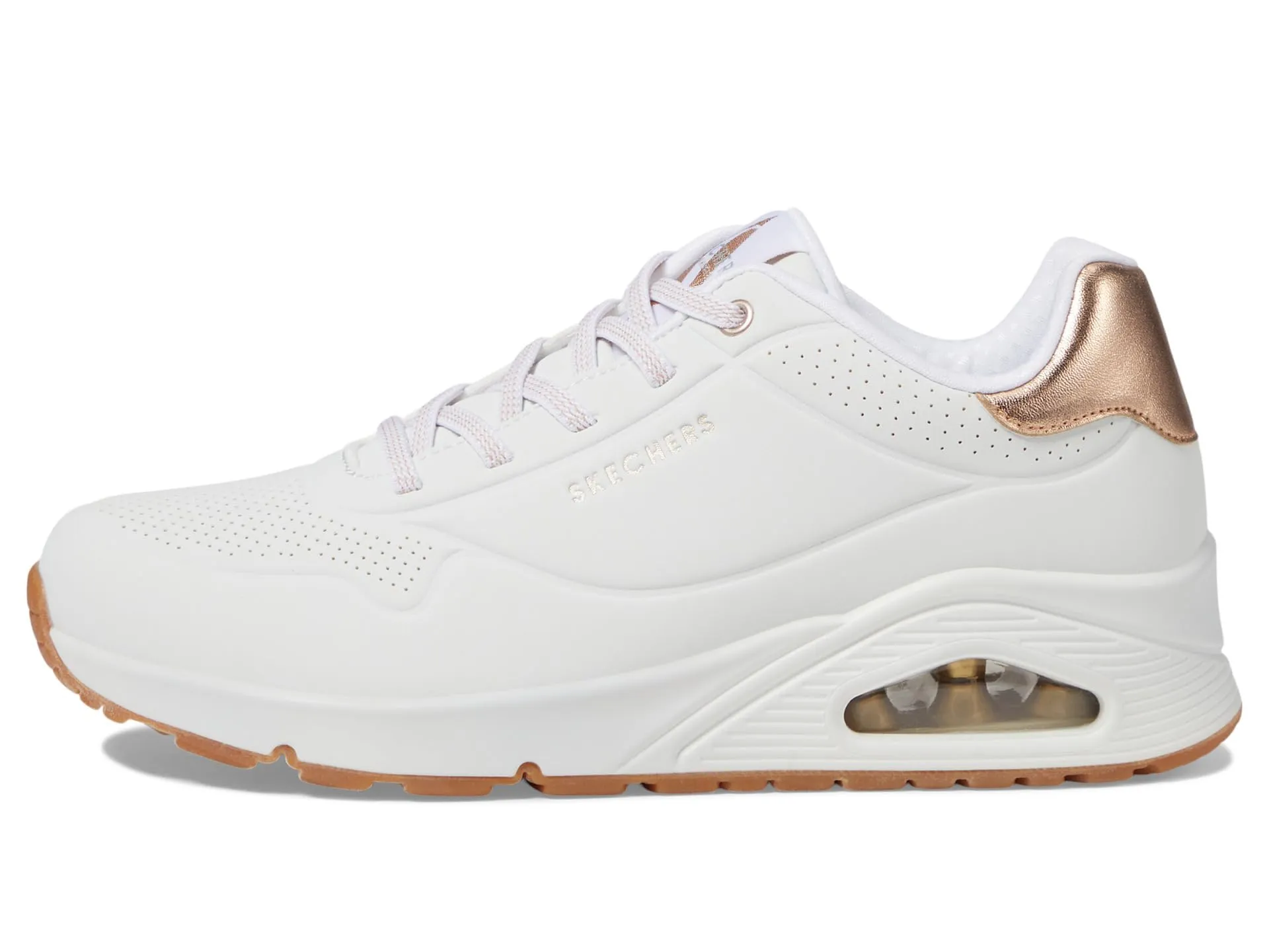 Skechers Uno Shimmer Away Trainers, White Durabuck, Rose Gold Duraleather/Mesh, 36.5 EU - immagine 6