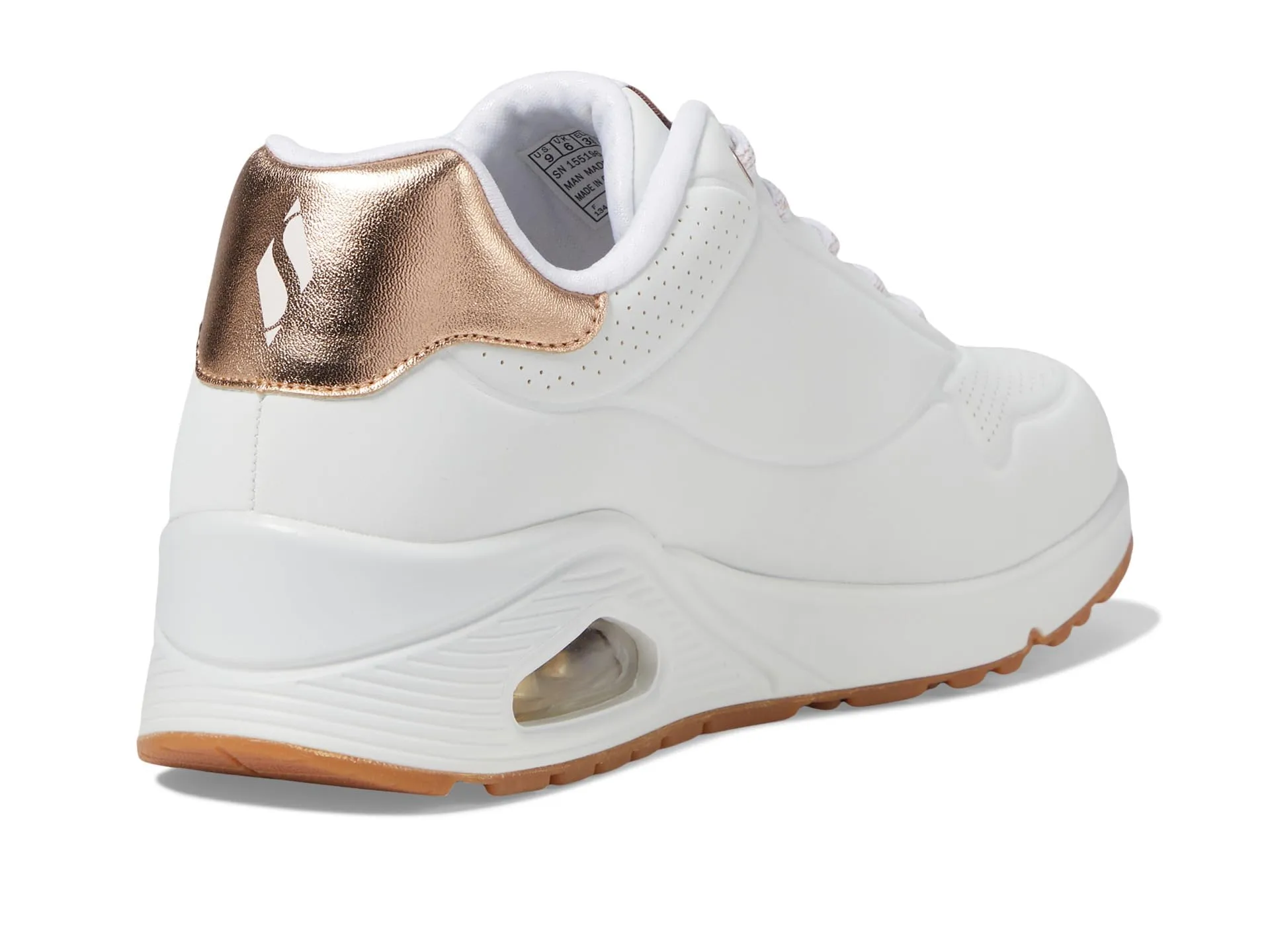 Skechers Uno Shimmer Away Trainers, White Durabuck, Rose Gold Duraleather/Mesh, 36.5 EU - immagine 7