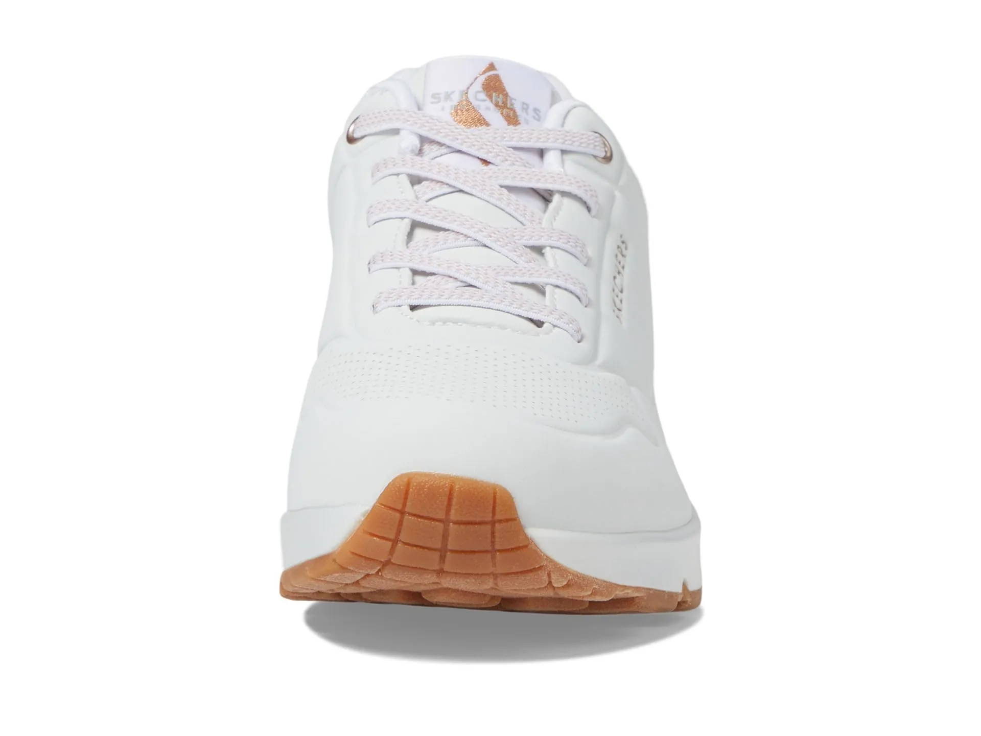 Skechers Uno Shimmer Away Trainers, White Durabuck, Rose Gold Duraleather/Mesh, 36.5 EU - immagine 8