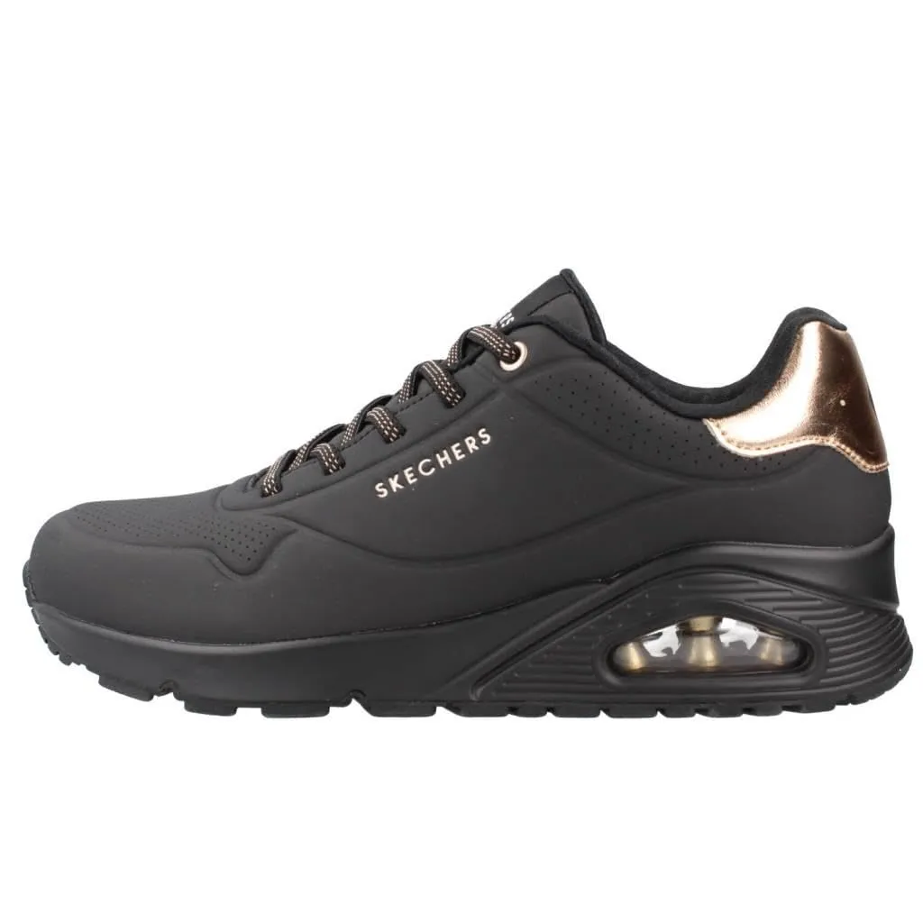 Skechers Donna Uno Shimmer Away Trainers - Black Durabuck, Rose Gold Duraleather/Mesh, 36 EU - immagine 3