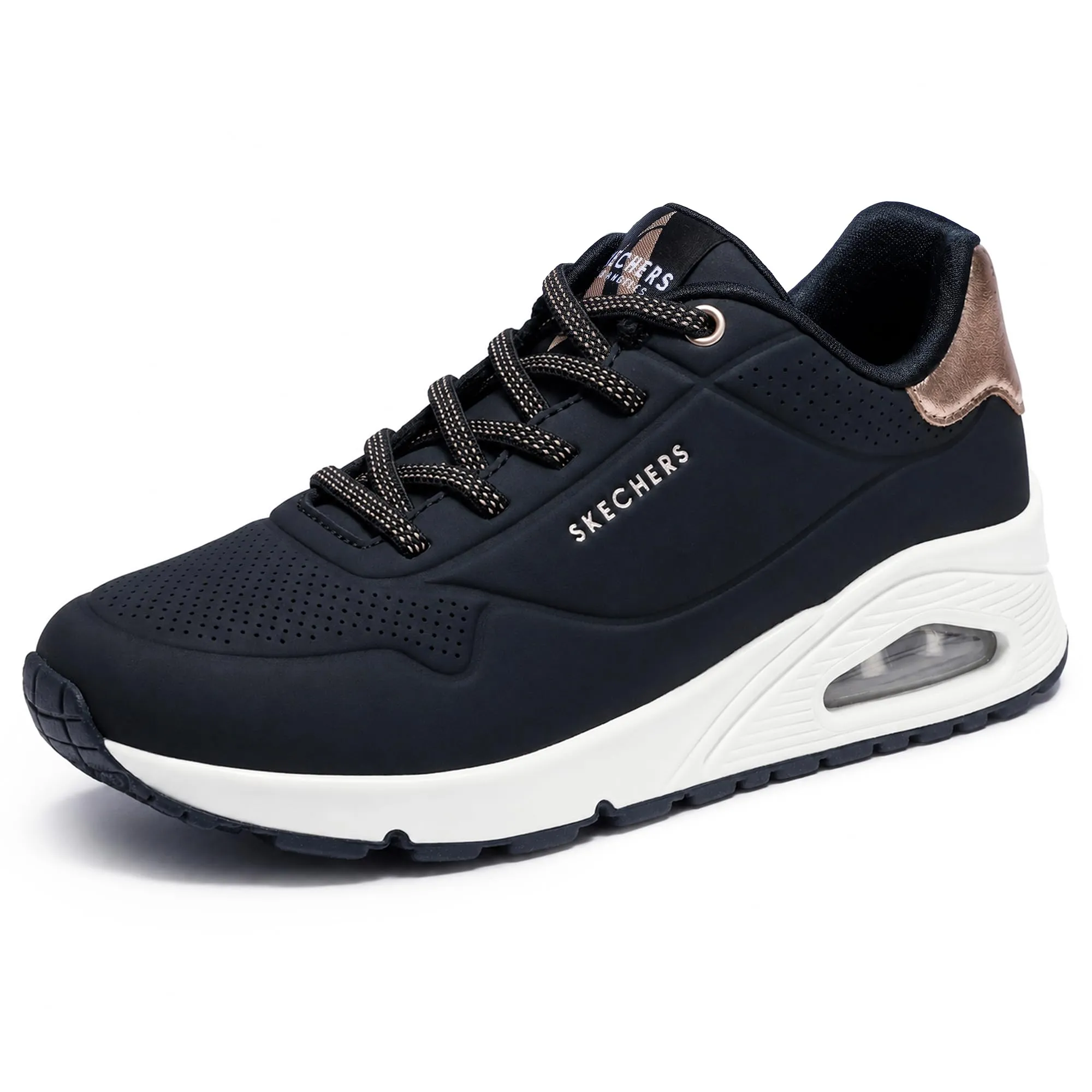 Skechers Donna Uno Shimmer Away Trainers - Black Durabuck - 42 EU - immagine 1