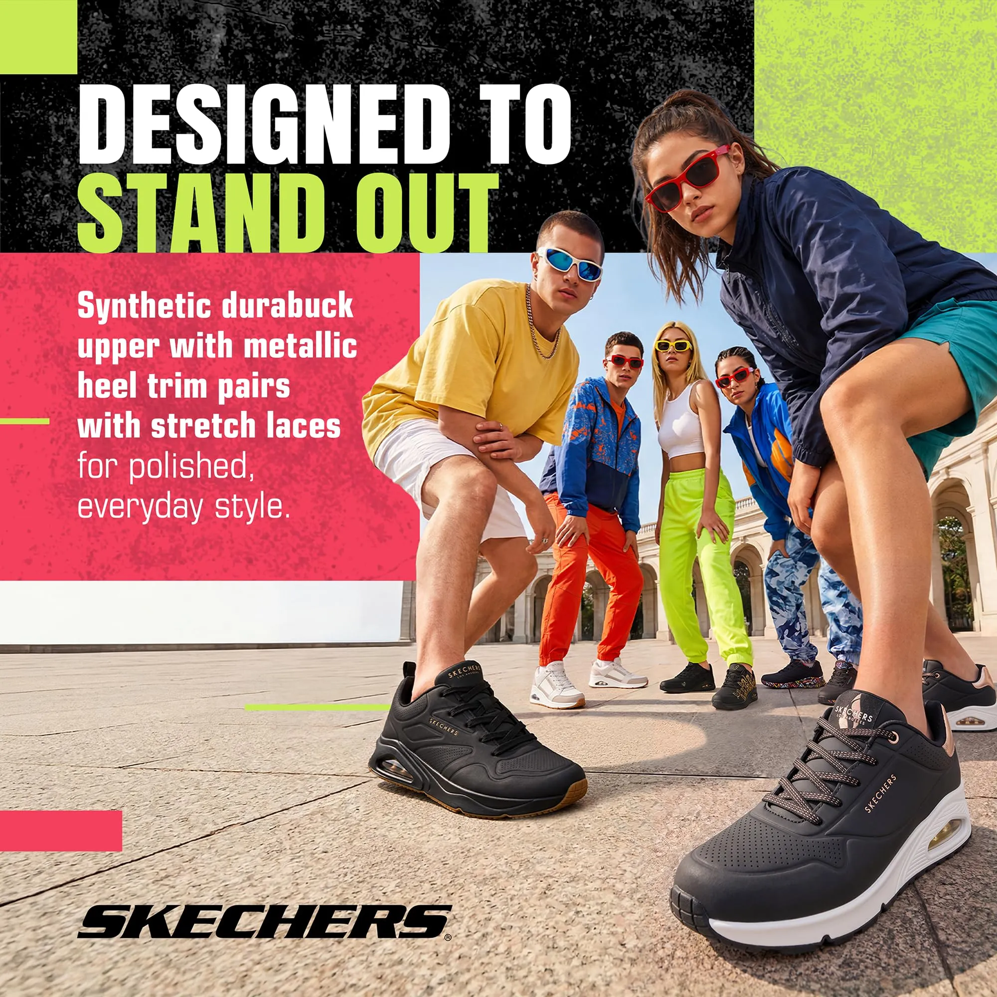 Skechers Donna Uno Shimmer Away Trainers - Black Durabuck - 42 EU - immagine 6
