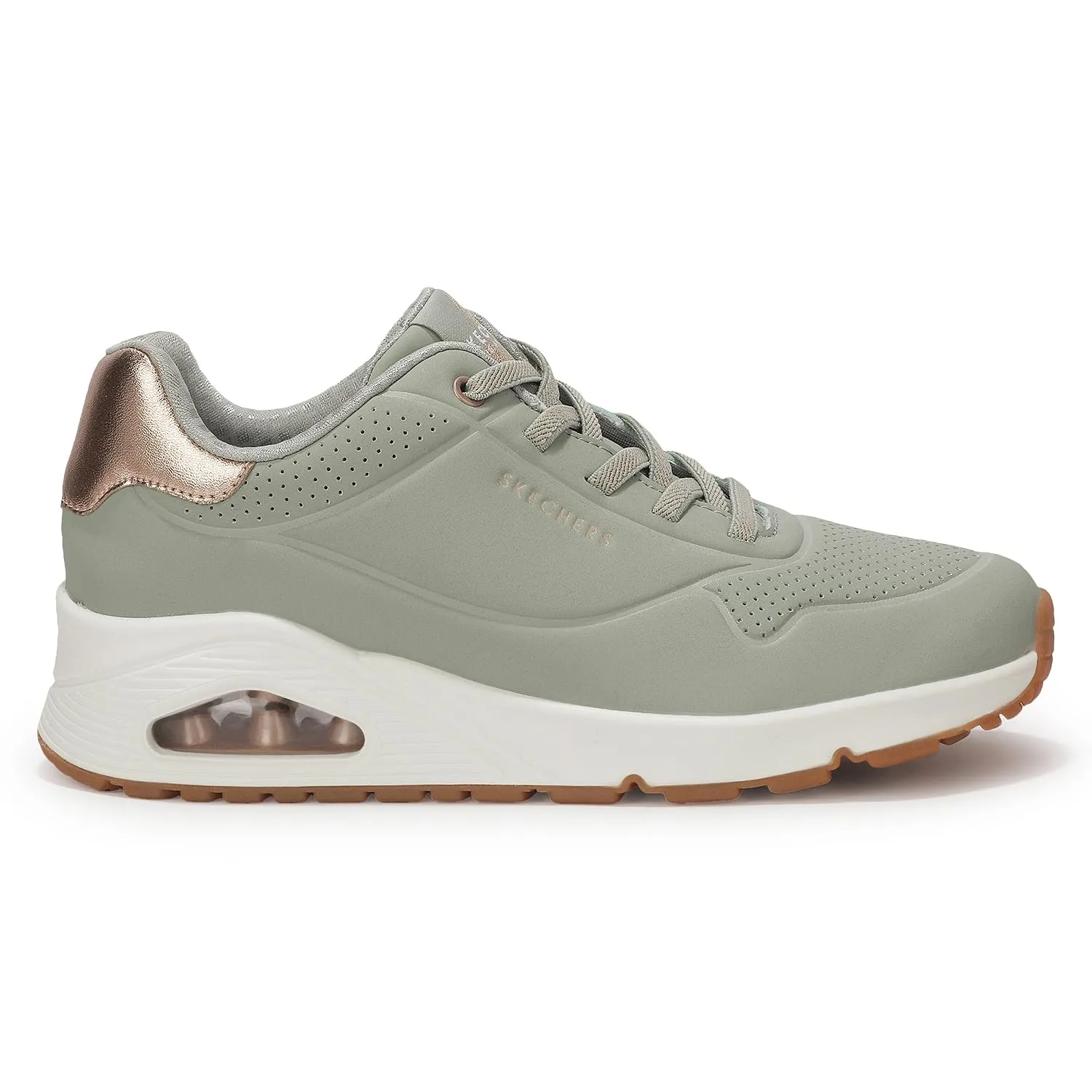 Skechers Uno Shimmer Away Wedge Slip-on Fashion Sneakers, Sage Green, 39 EU - immagine 3