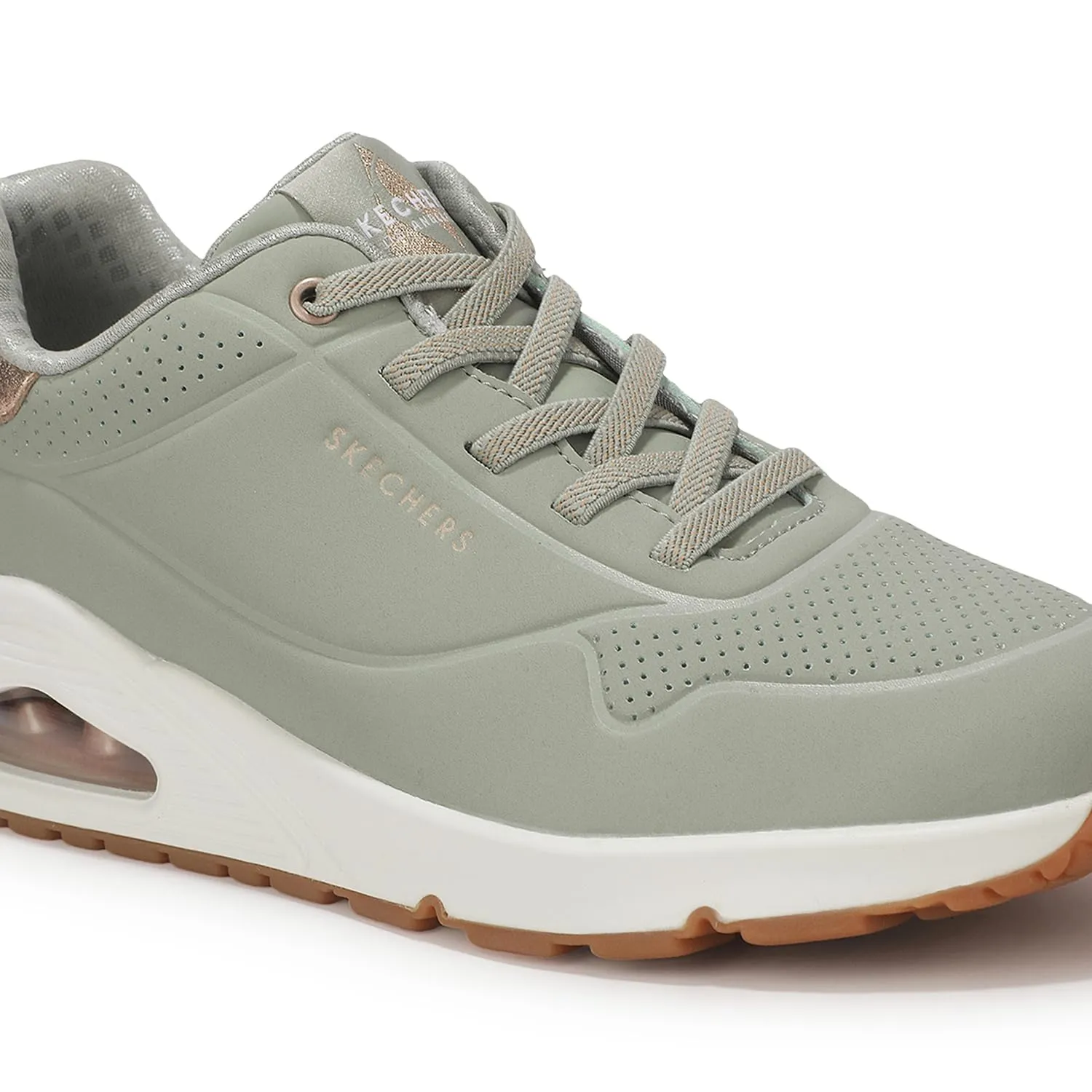 Skechers Uno Shimmer Away Wedge Slip-on Fashion Sneakers, Sage Green, 39 EU - immagine 5