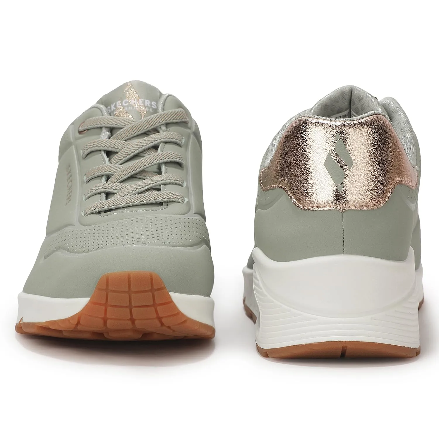 Skechers Uno Shimmer Away Wedge Slip-on Fashion Sneakers, Sage Green, 39 EU - immagine 8