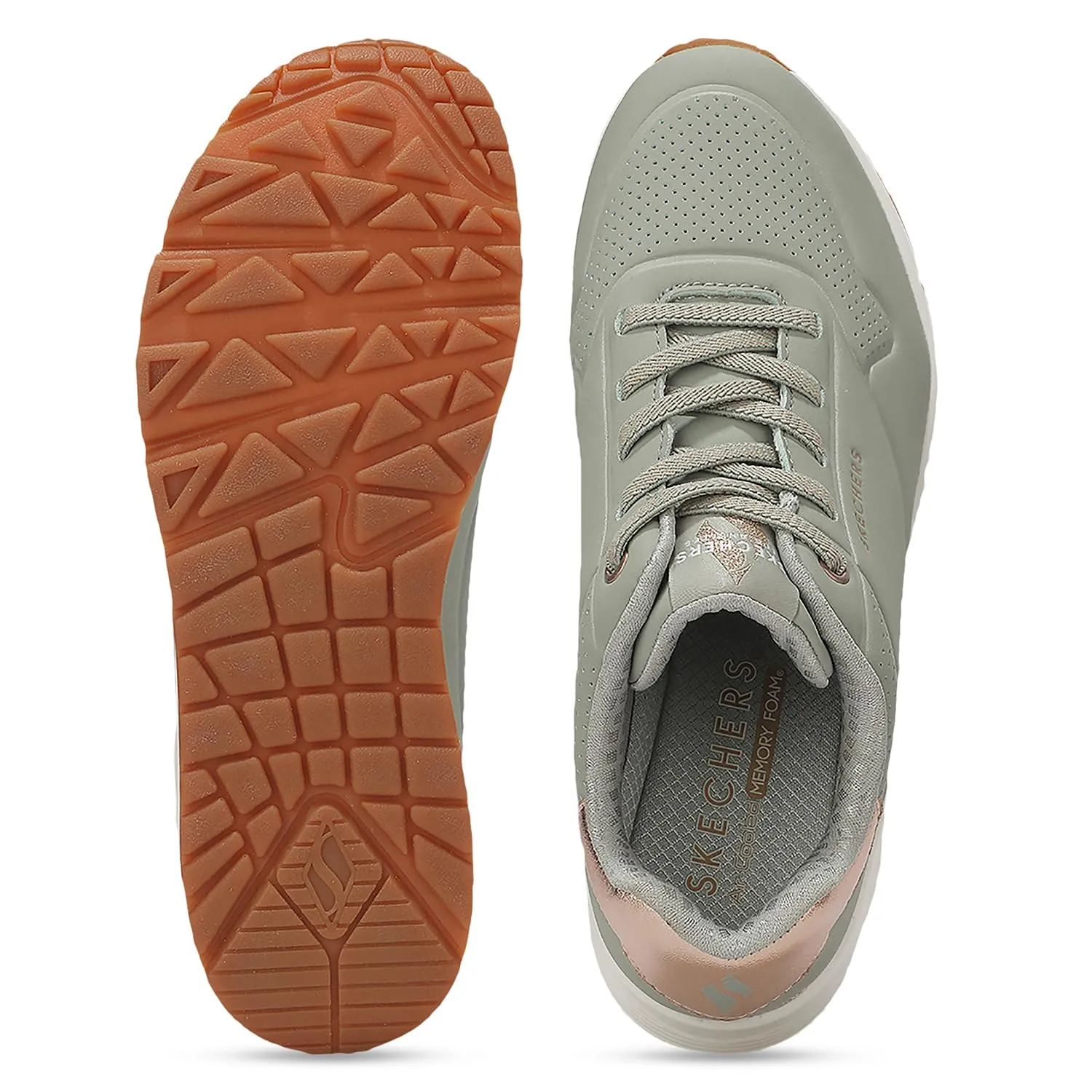 Skechers Uno Shimmer Away Wedge Slip-on Fashion Sneakers, Sage Green, 39 EU - immagine 9