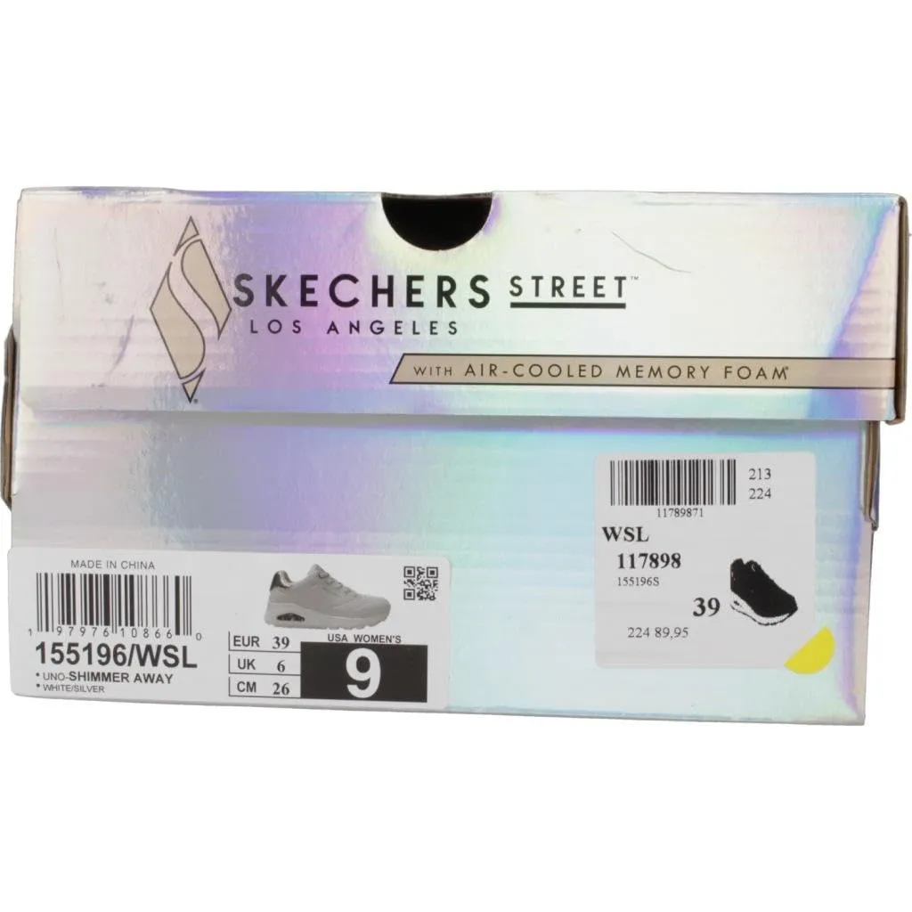 Skechers Uno Shimmer Away Sneaker Donna, Bianco Durabuck Argento Duraleather Mesh Trim, 39 EU - immagine 9