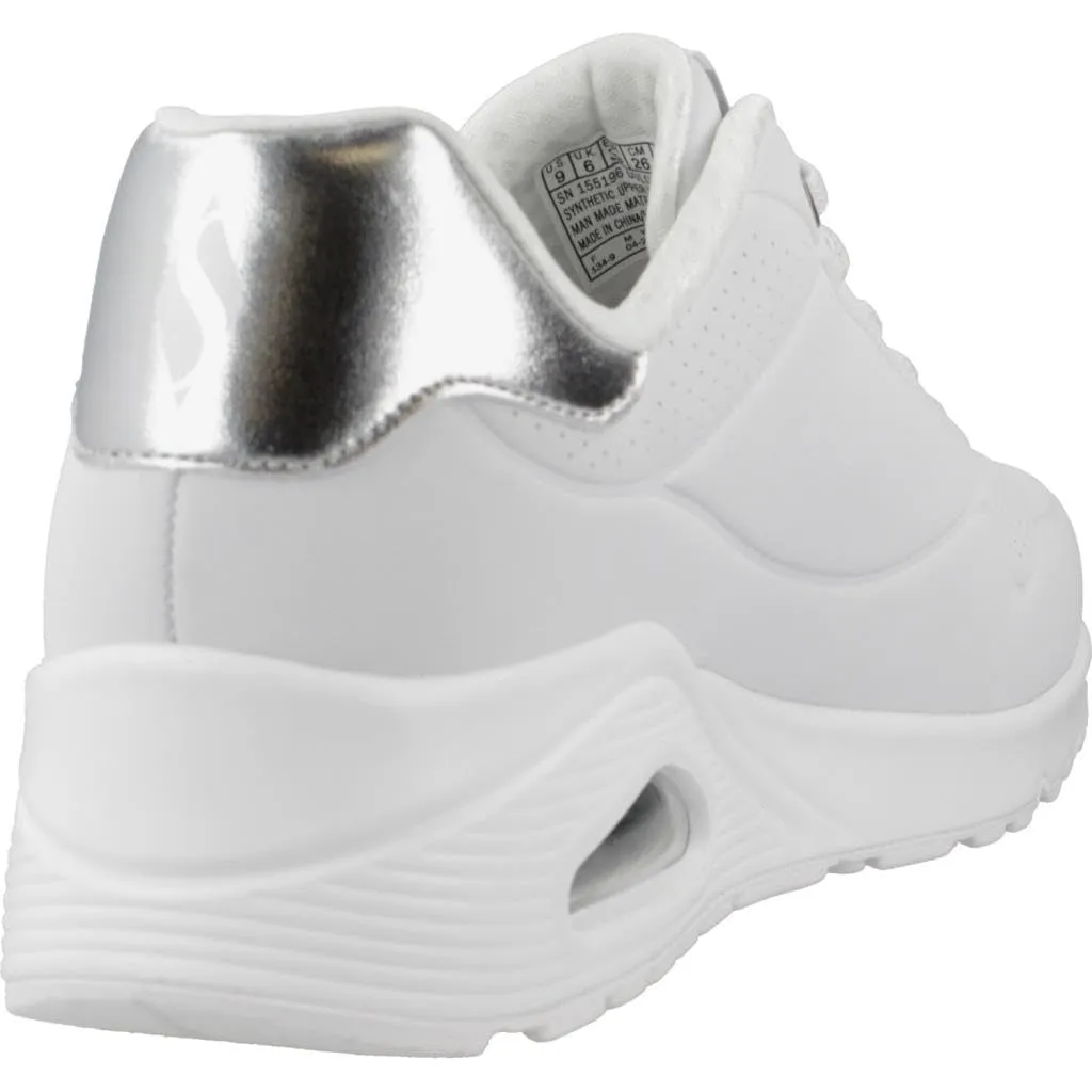 Skechers Uno Shimmer Away Sneaker Donna, Bianco Durabuck Argento Duraleather Mesh Trim, 38.5 EU - immagine 4