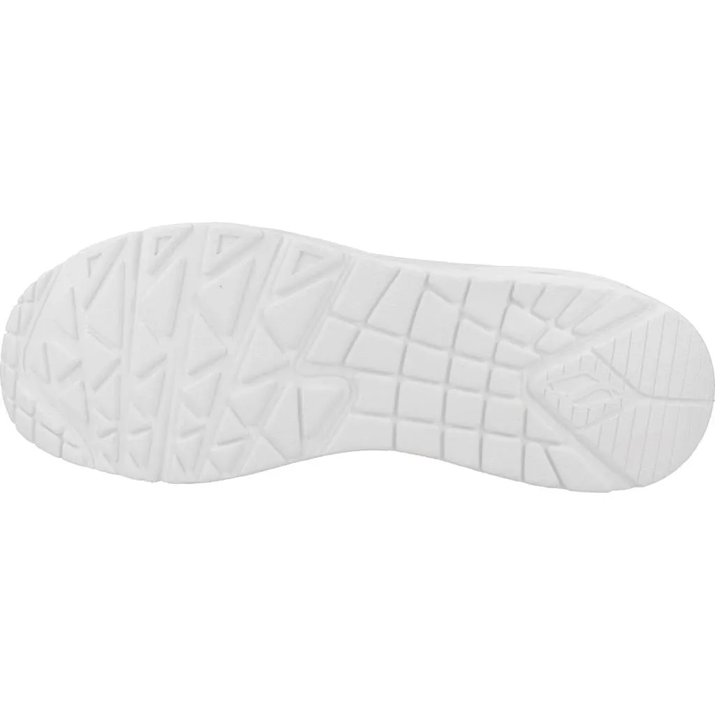 Skechers Uno Shimmer Away Sneaker Donna, Bianco Durabuck Argento Duraleather Mesh Trim, 41 EU - immagine 7