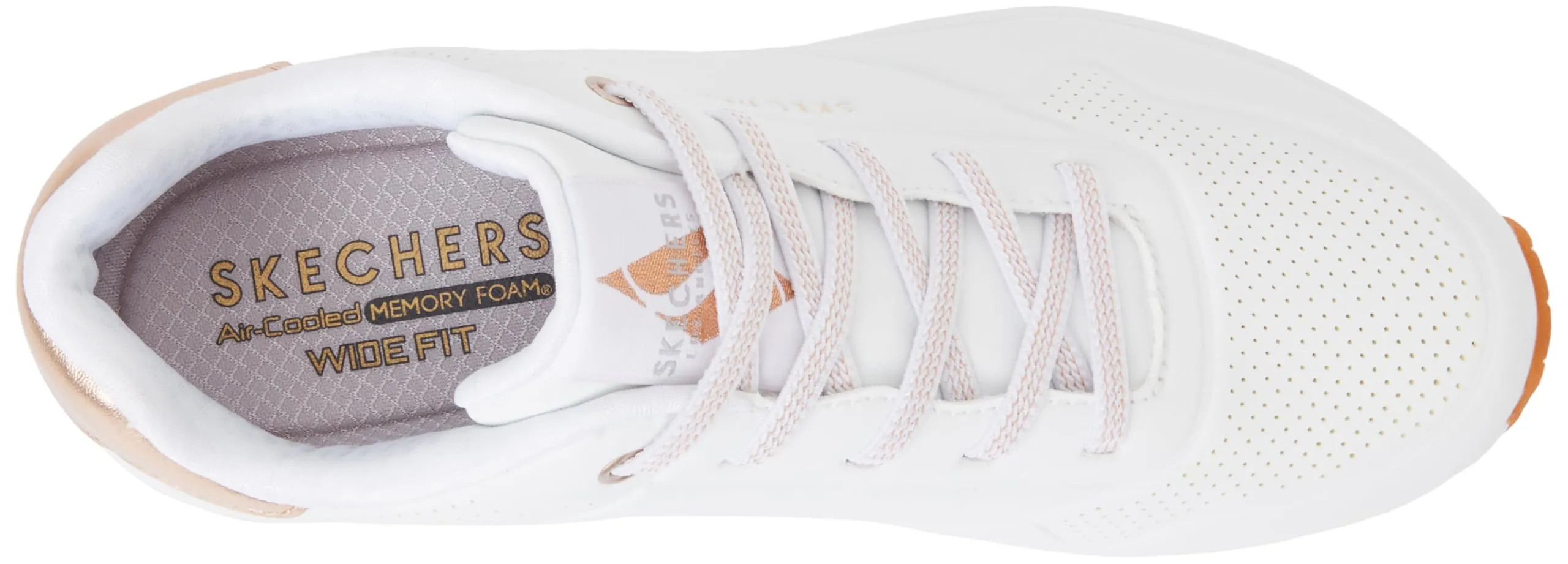 Skechers Women's Uno Shimmer Away Sneaker, White Durabuck Rose Gold, 6 UK Wide - immagine 3