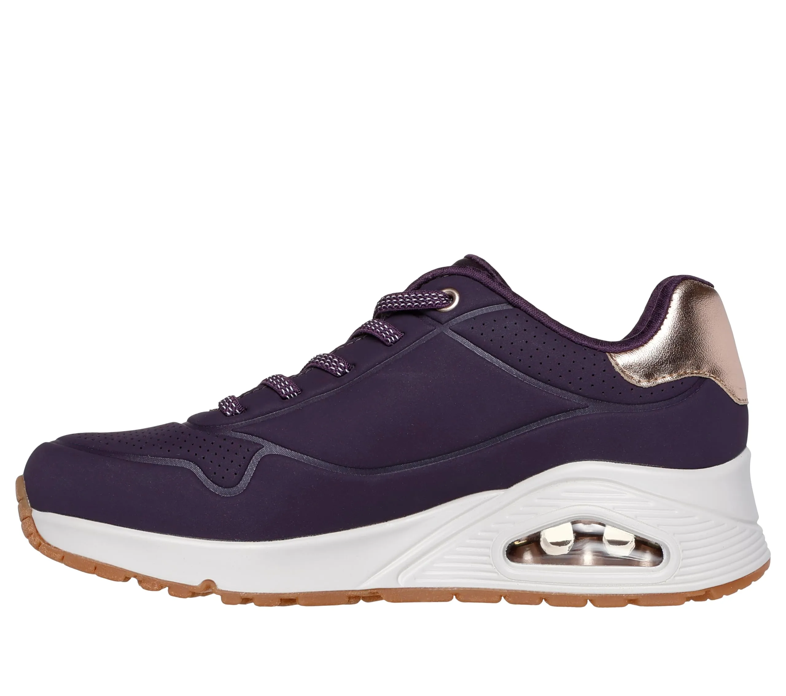 Skechers Uno Shimmer Away Sneaker Donna, Viola Scuro Durabuck Oro Rosa Duraleather M, 39 EU - immagine 6