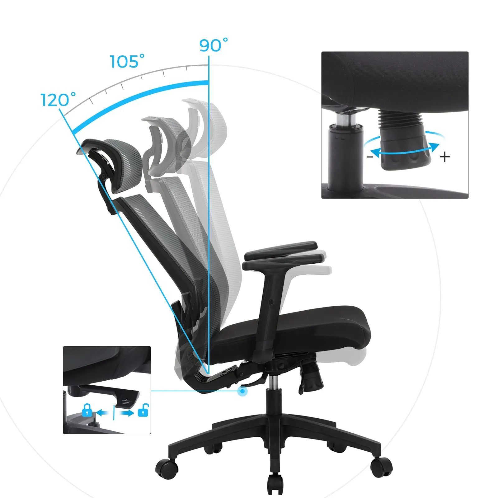 SONGMICS Sedia da Ufficio Ergonomica in Rete con Supporto Lombare, OBN55BG - immagine 3