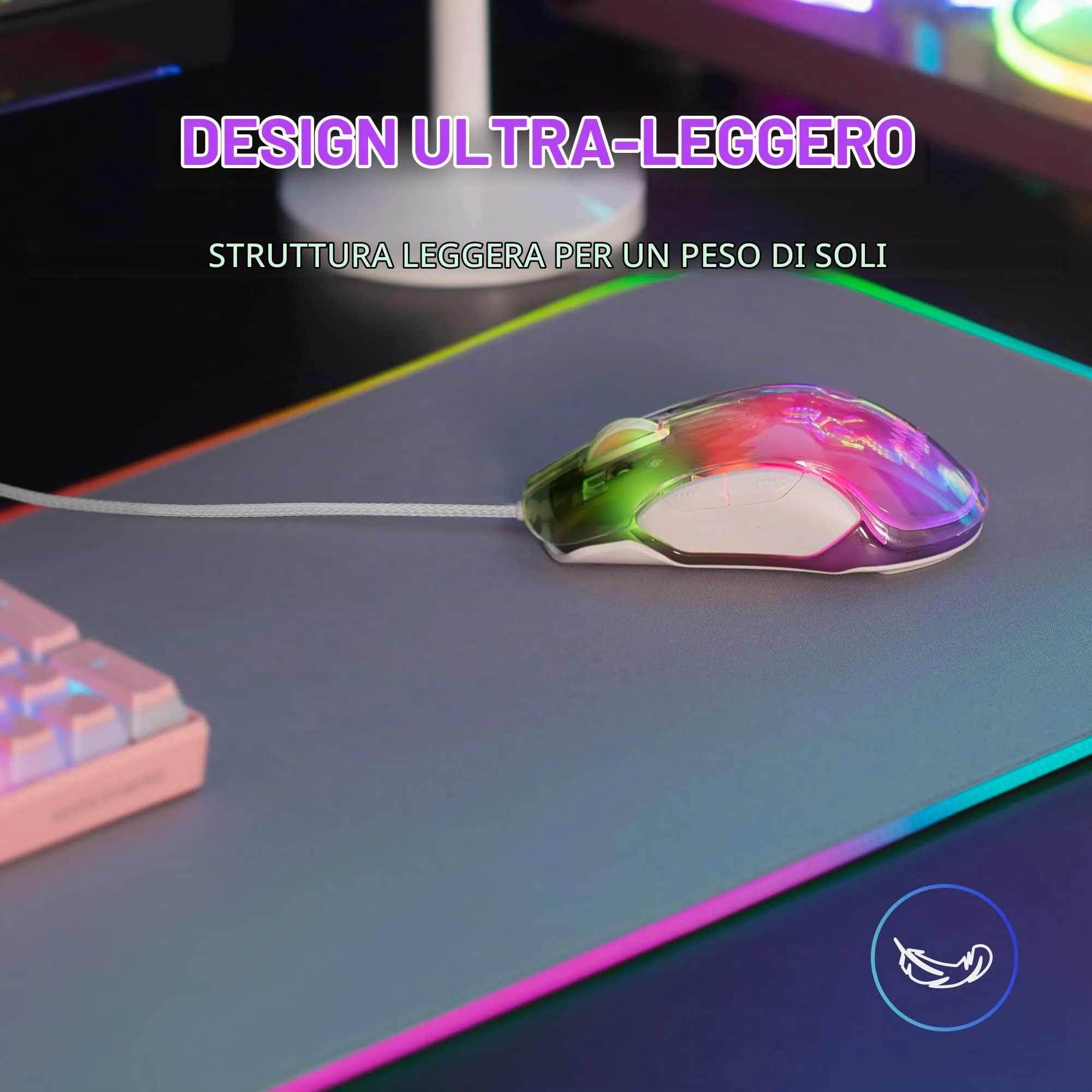 Mars Gaming MMGLOW RGB Chroma-Glow Gaming Mouse, 12800 DPI, Bianco - immagine 2