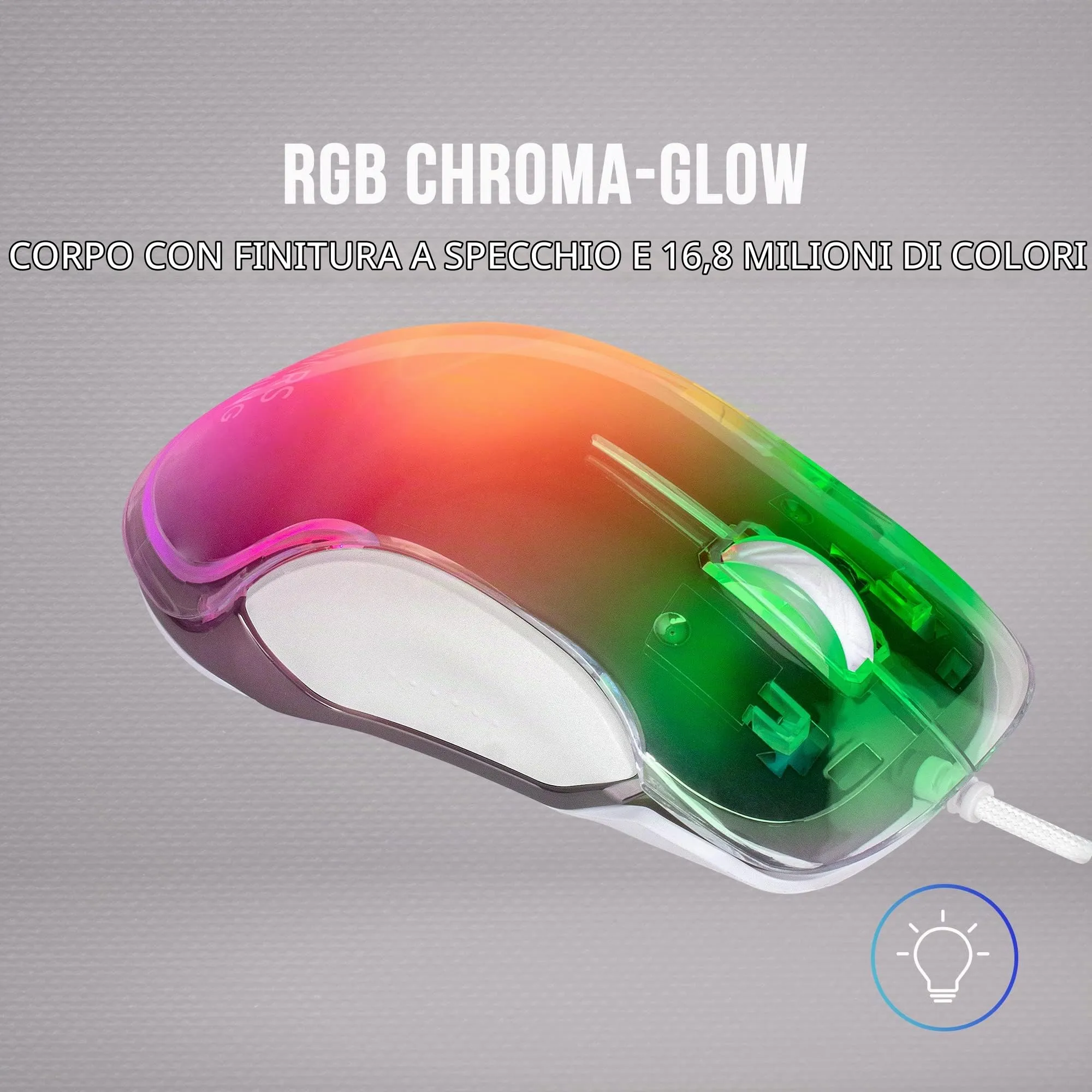 Mars Gaming MMGLOW RGB Chroma-Glow Gaming Mouse, 12800 DPI, Bianco - immagine 3