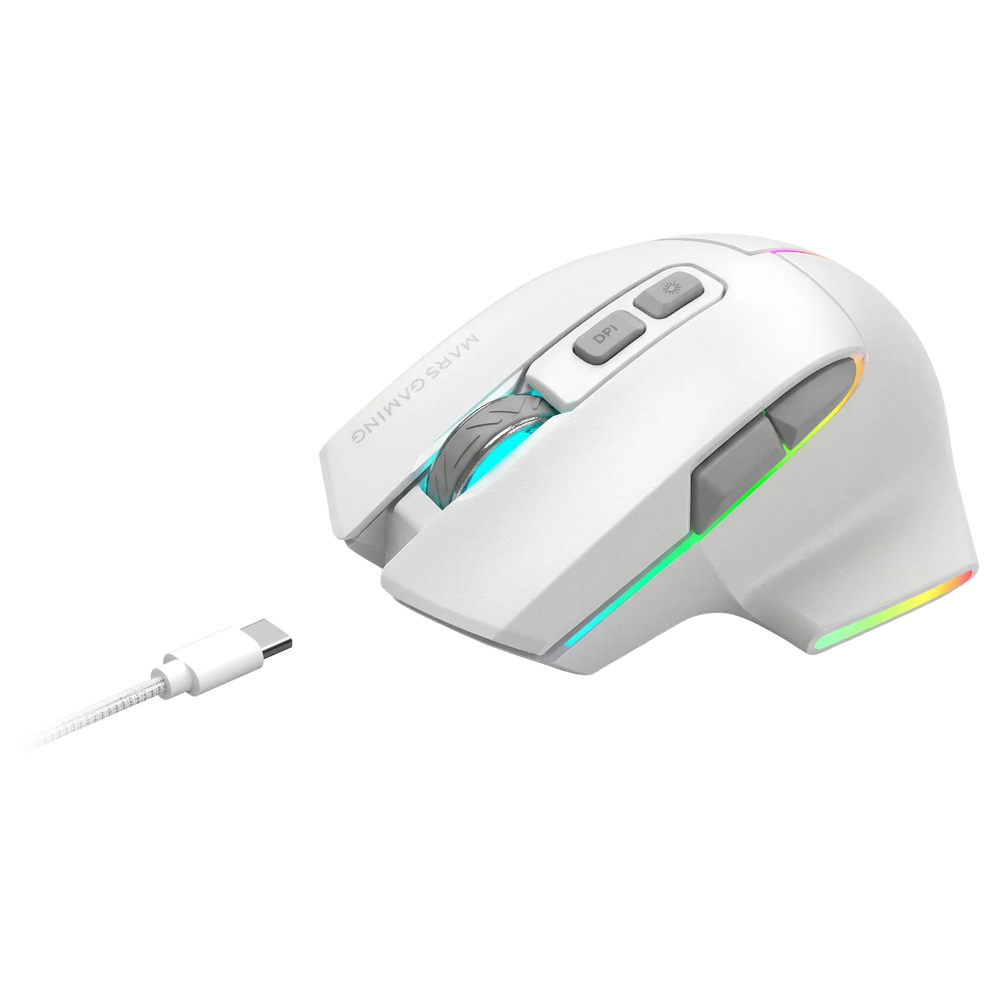 Mars Gaming MMW-VECTOR Wireless Tri-mode Gaming Mouse, Bluetooth 5.4, 2.4G, USB-C, 12000 DPI, Huano Switches, RGB Chroma, White - immagine 1