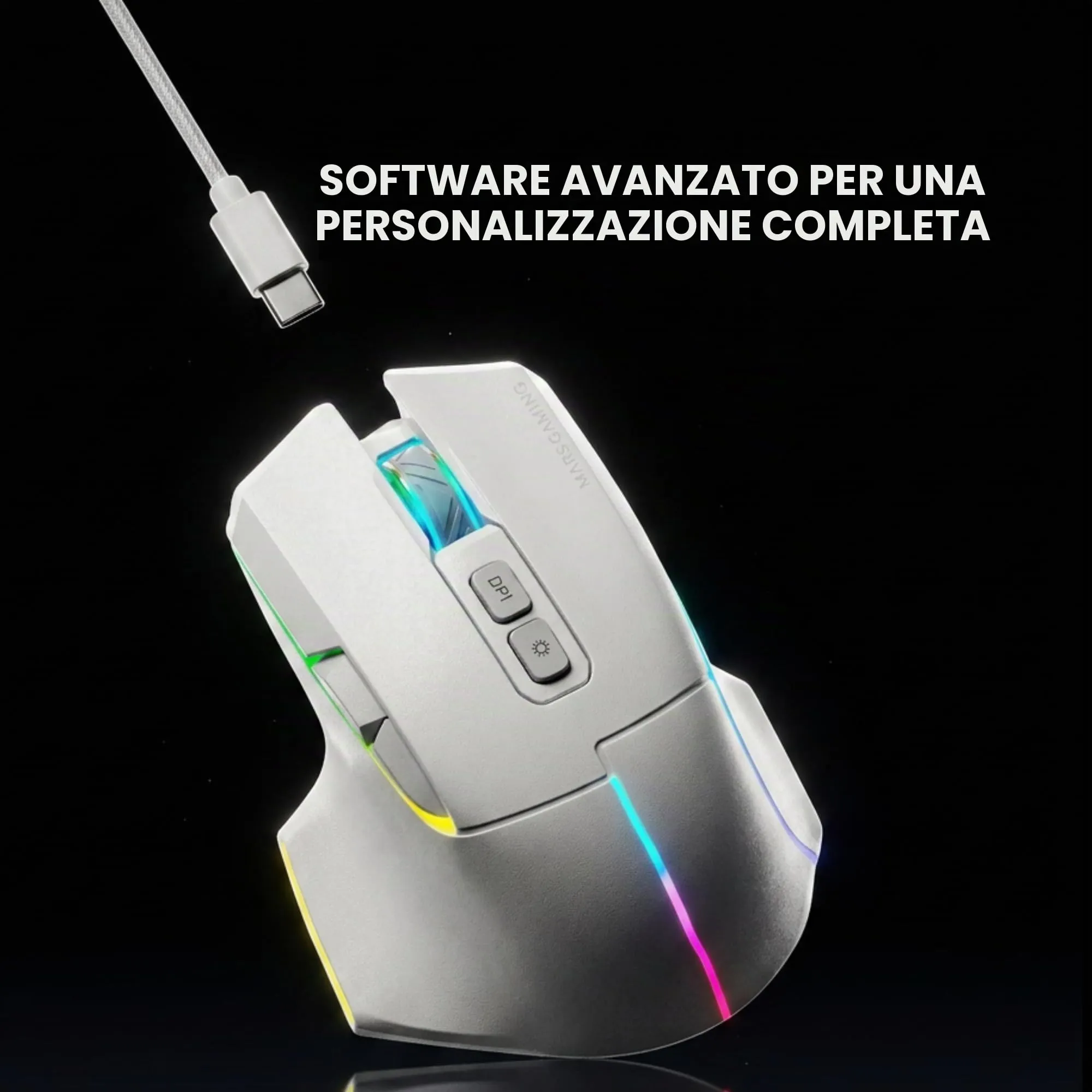 Mars Gaming MMW-VECTOR Wireless Tri-mode Gaming Mouse, Bluetooth 5.4, 2.4G, USB-C, 12000 DPI, Huano Switches, RGB Chroma, White - immagine 2