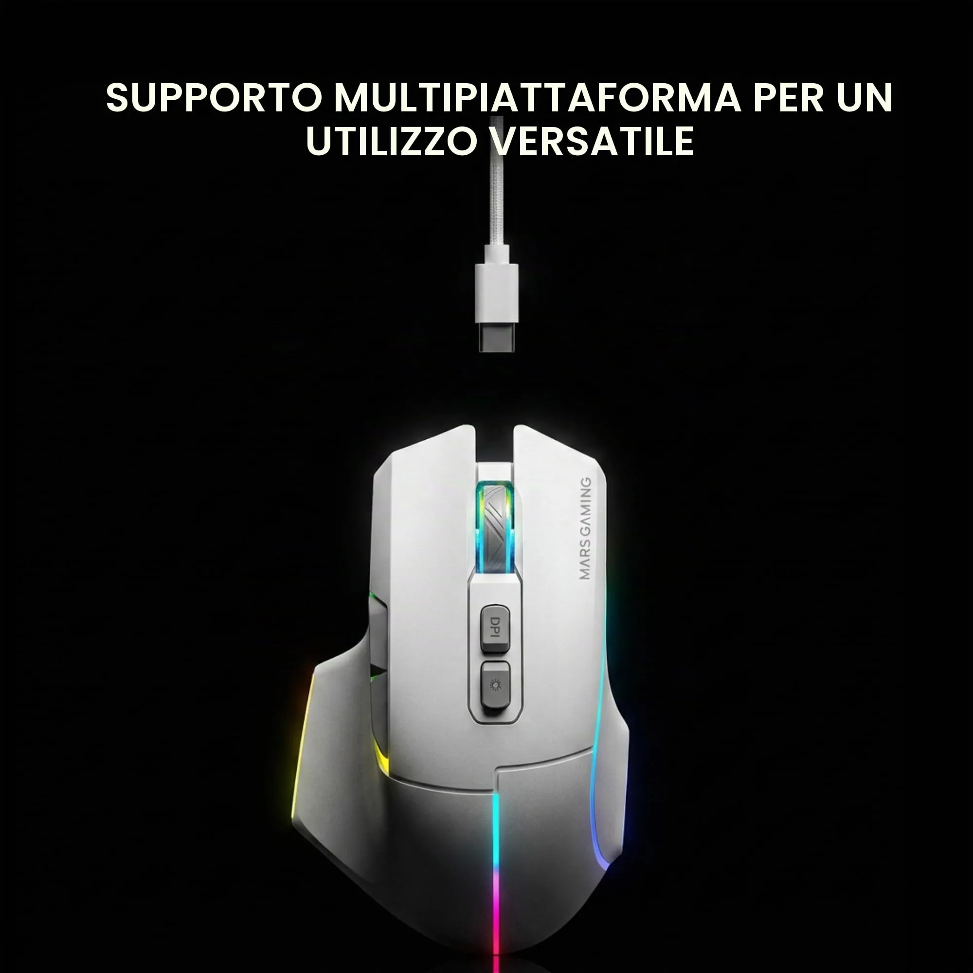 Mars Gaming MMW-VECTOR Wireless Tri-mode Gaming Mouse, Bluetooth 5.4, 2.4G, USB-C, 12000 DPI, Huano Switches, RGB Chroma, White - immagine 3