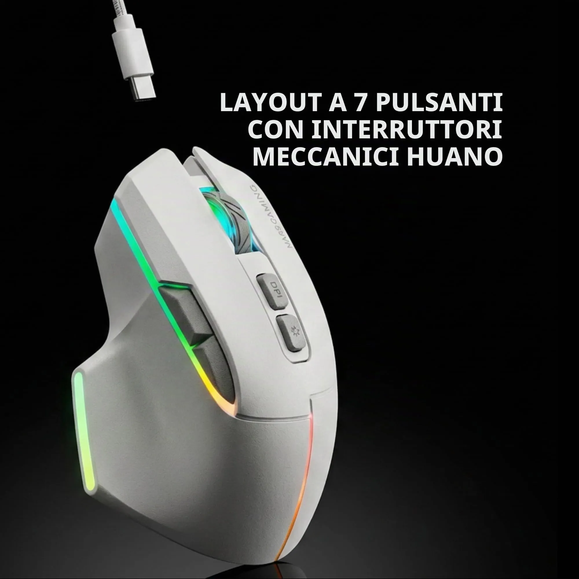 Mars Gaming MMW-VECTOR Wireless Tri-mode Gaming Mouse, Bluetooth 5.4, 2.4G, USB-C, 12000 DPI, Huano Switches, RGB Chroma, White - immagine 5