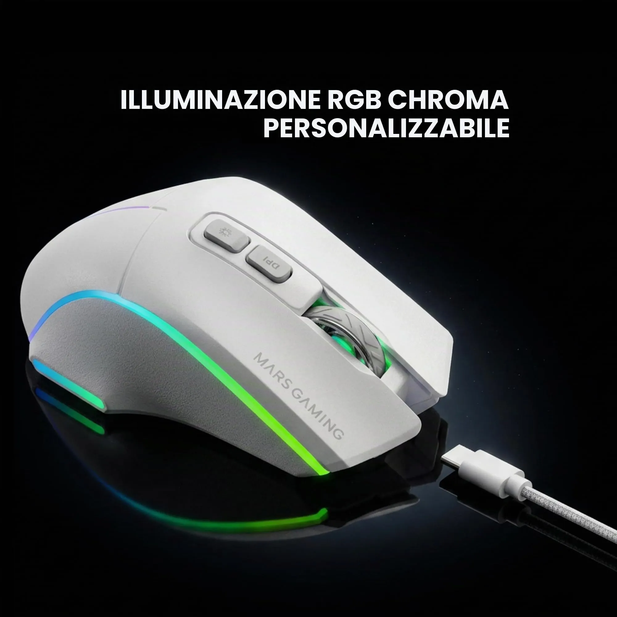Mars Gaming MMW-VECTOR Wireless Tri-mode Gaming Mouse, Bluetooth 5.4, 2.4G, USB-C, 12000 DPI, Huano Switches, RGB Chroma, White - immagine 6