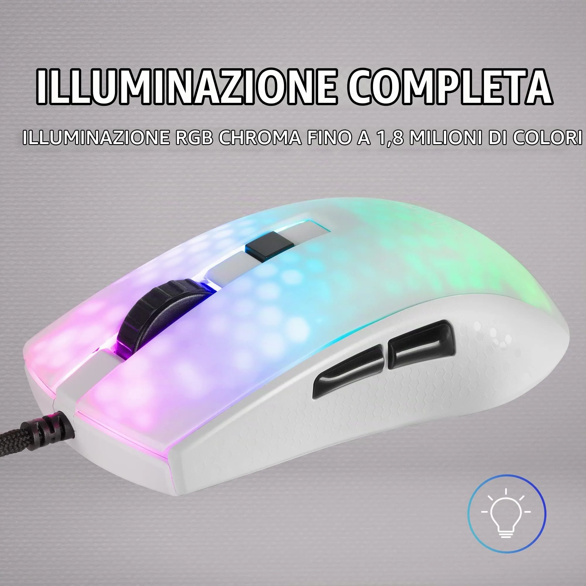 Mars Gaming MMR RGB Chroma Gaming Mouse, Ultra-lightweight 58g, 12800 DPI, Huano Mechanical Switches, White - immagine 3