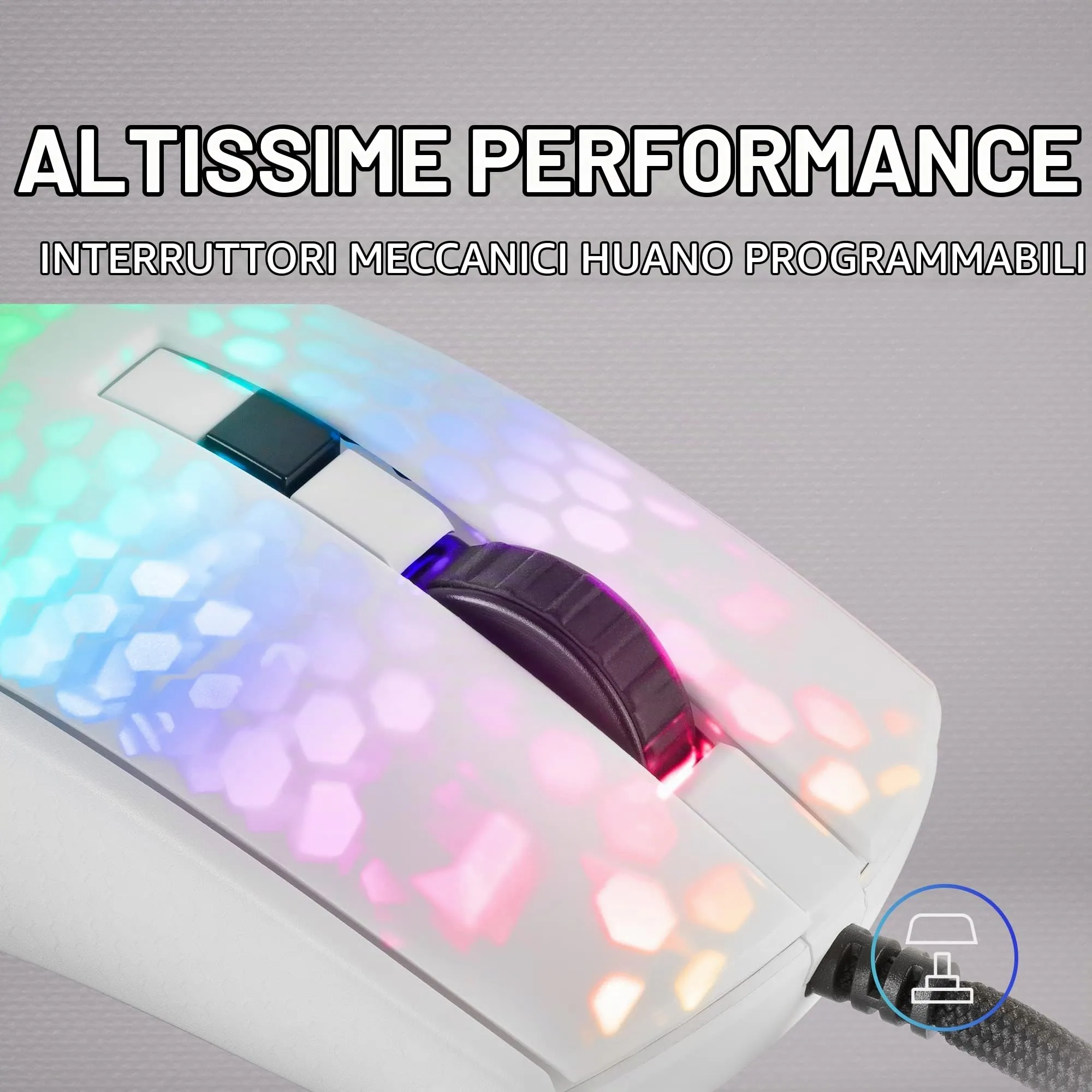 Mars Gaming MMR RGB Chroma Gaming Mouse, Ultra-lightweight 58g, 12800 DPI, Huano Mechanical Switches, White - immagine 4