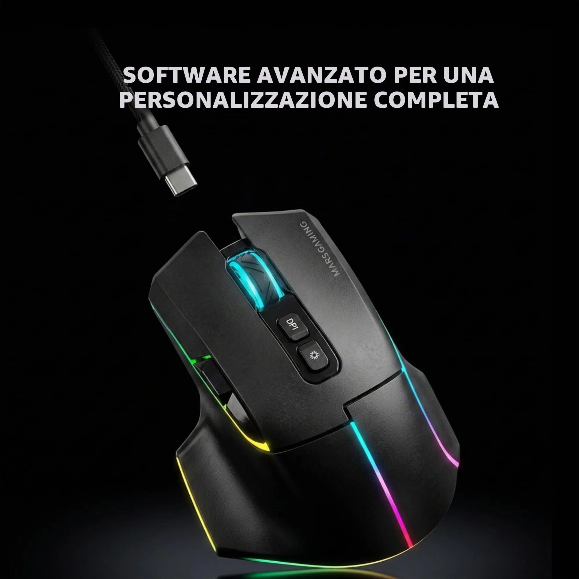 Mars Gaming MMW-VECTOR Wireless Gaming Mouse, Tri-mode Bluetooth 5.4, 2.4G, USB-C, 12000 DPI Optical Sensor, Huano Switches, RGB Chroma, Black - immagine 2