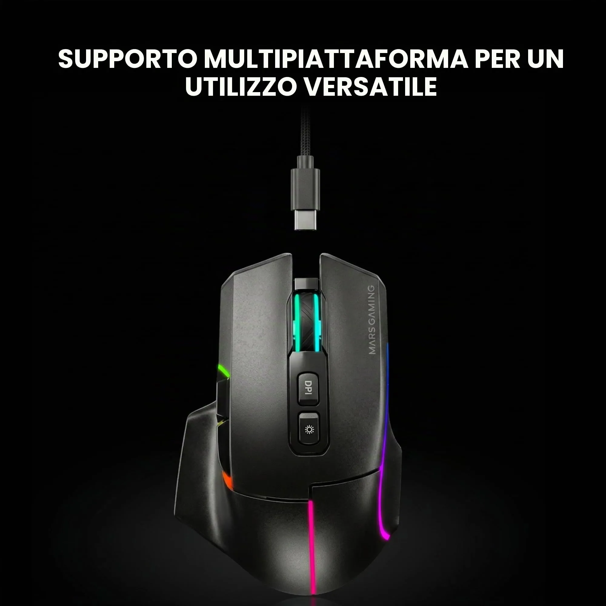 Mars Gaming MMW-VECTOR Wireless Gaming Mouse, Tri-mode Bluetooth 5.4, 2.4G, USB-C, 12000 DPI Optical Sensor, Huano Switches, RGB Chroma, Black - immagine 3