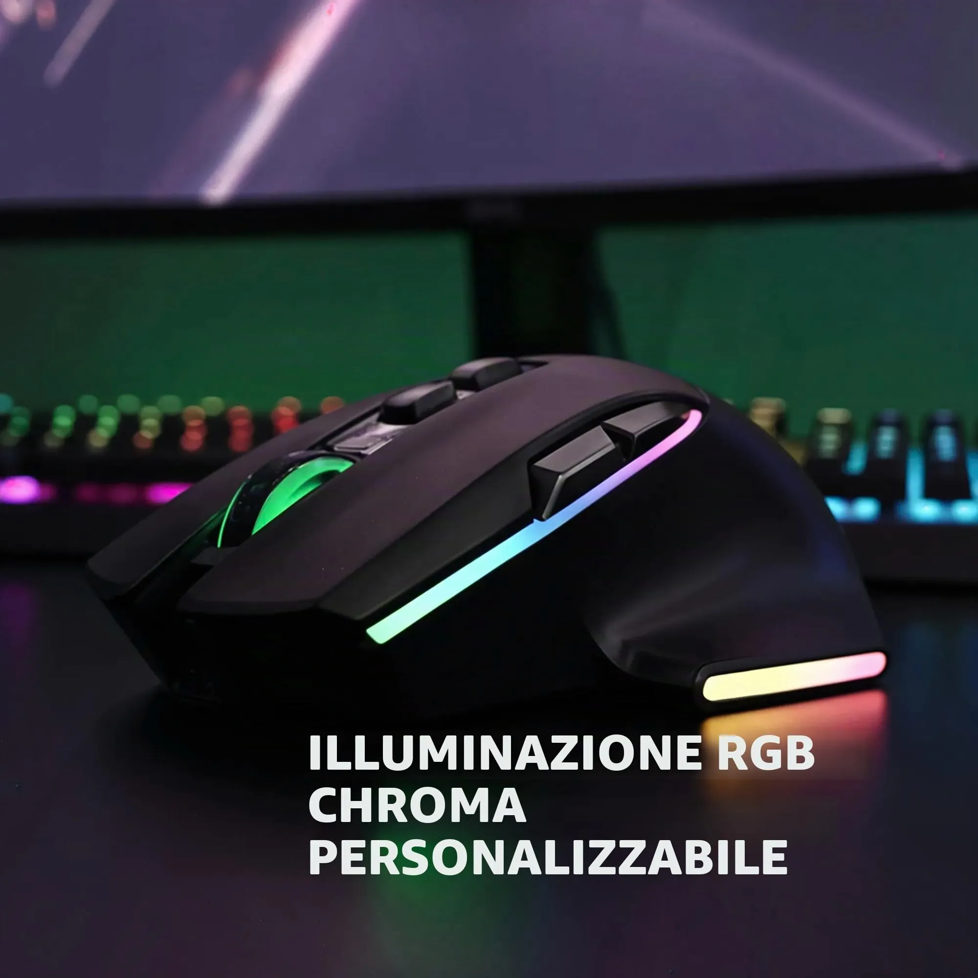 Mars Gaming MMW-VECTOR Wireless Gaming Mouse, Tri-mode Bluetooth 5.4, 2.4G, USB-C, 12000 DPI Optical Sensor, Huano Switches, RGB Chroma, Black - immagine 4