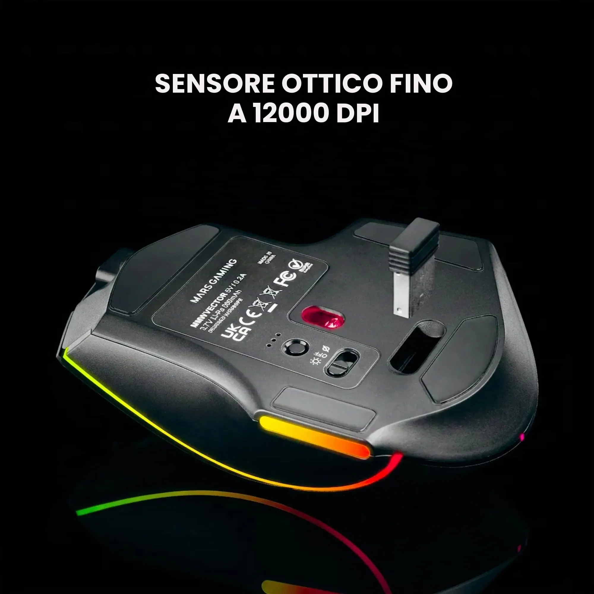 Mars Gaming MMW-VECTOR Wireless Gaming Mouse, Tri-mode Bluetooth 5.4, 2.4G, USB-C, 12000 DPI Optical Sensor, Huano Switches, RGB Chroma, Black - immagine 6