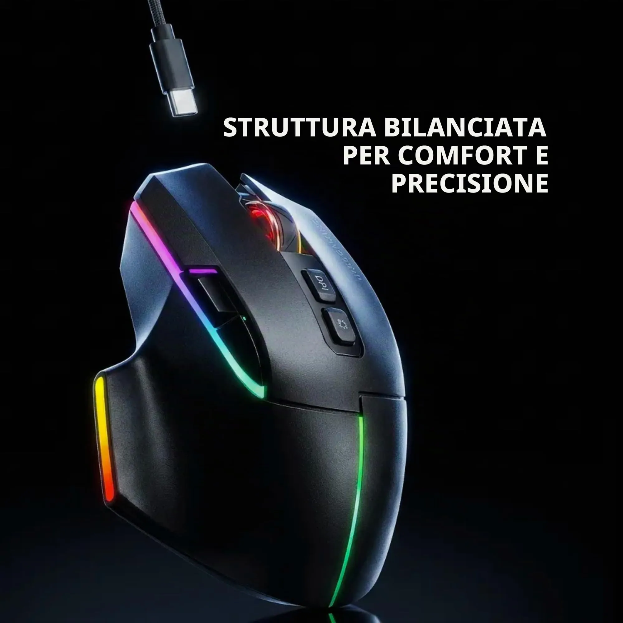 Mars Gaming MMW-VECTOR Wireless Gaming Mouse, Tri-mode Bluetooth 5.4, 2.4G, USB-C, 12000 DPI Optical Sensor, Huano Switches, RGB Chroma, Black - immagine 7