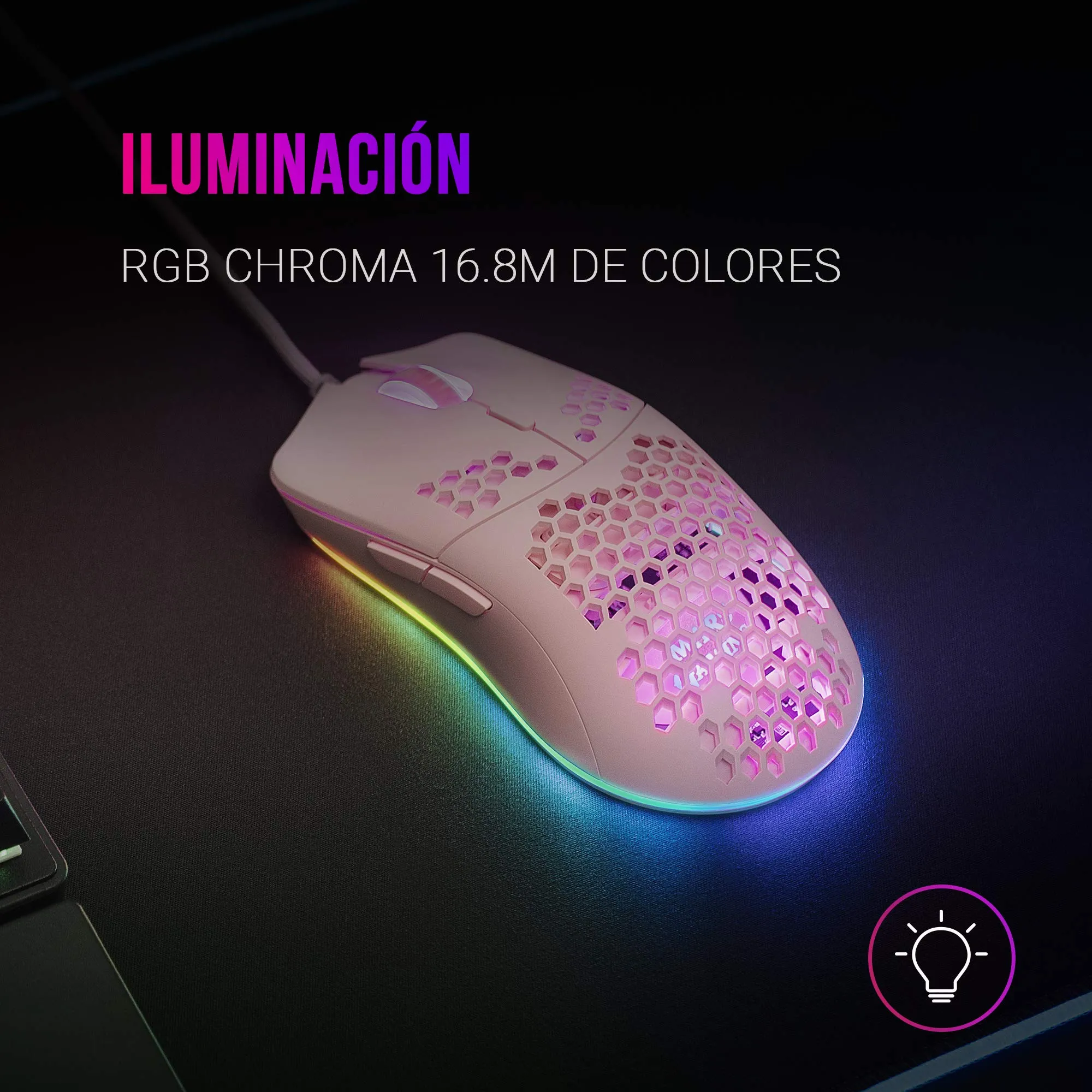 Mars Gaming MMAX Ultralight Gaming Mouse, 12400 DPI PixArt Sensor, RGB Chroma, 7 Programmable Buttons, Huano Switches, Pink - immagine 2
