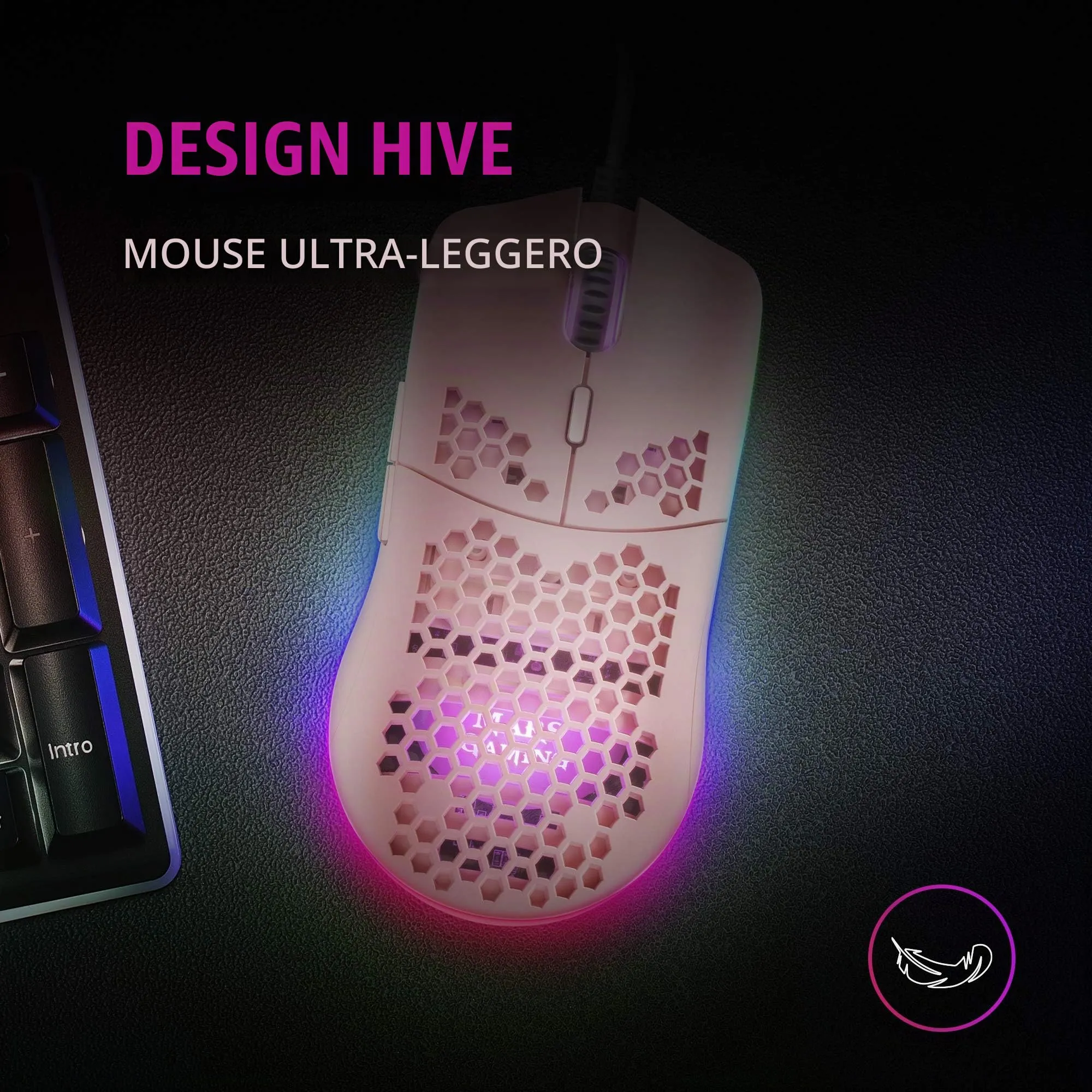 Mars Gaming MMAX Ultralight Gaming Mouse, 12400 DPI PixArt Sensor, RGB Chroma, 7 Programmable Buttons, Huano Switches, Pink - immagine 3
