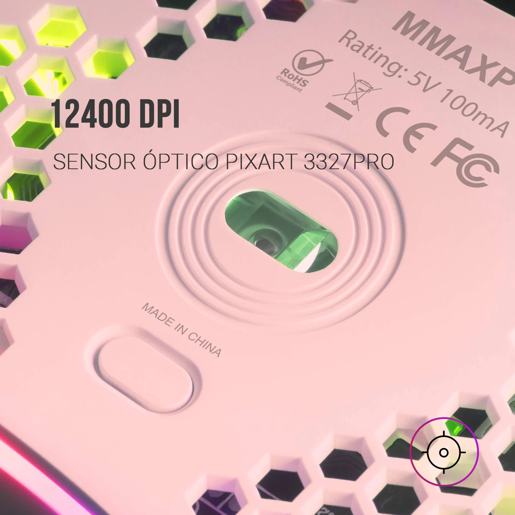 Mars Gaming MMAX Ultralight Gaming Mouse, 12400 DPI PixArt Sensor, RGB Chroma, 7 Programmable Buttons, Huano Switches, Pink - immagine 5