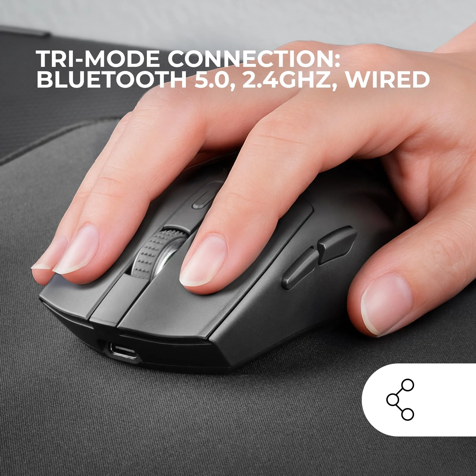 Mars Gaming MM-T3 Wireless Ultralight Mouse, Bluetooth 5.0 + 2.4 GHz + Wired, PIXART PAW3104PRO 14400 DPI, RGB Magnetic Charging Base, Huano Switches, Nero - immagine 2
